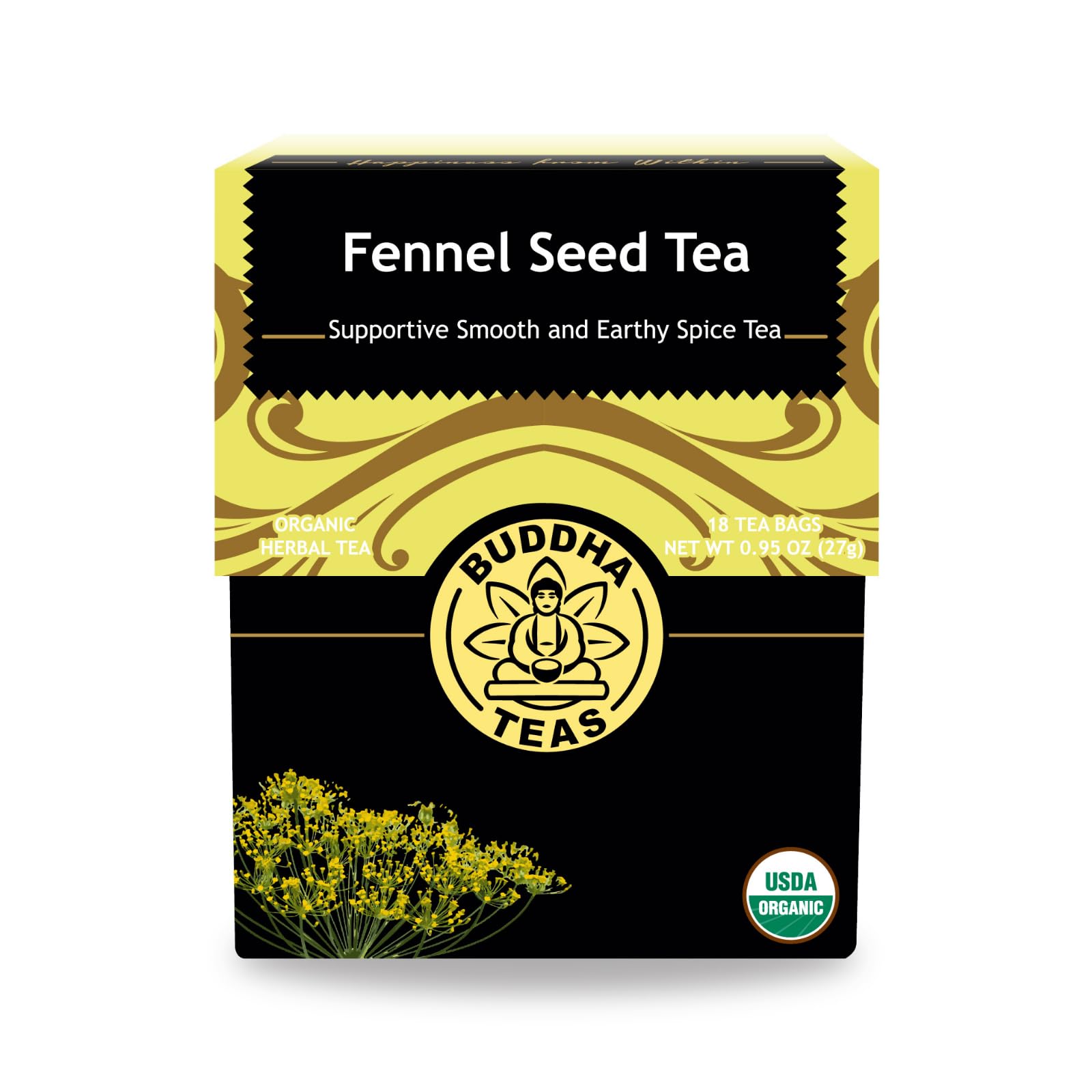 Organic Fennel Seed Tea by Buddha Teas - USDA Certified Herbal Tea for Digestion & Wellness - OU Kosher, Clean Ingredients - 18 Tea Bags (Pack of 1) - Perfect for After Meals, Relaxation & Natural Digestive Support
