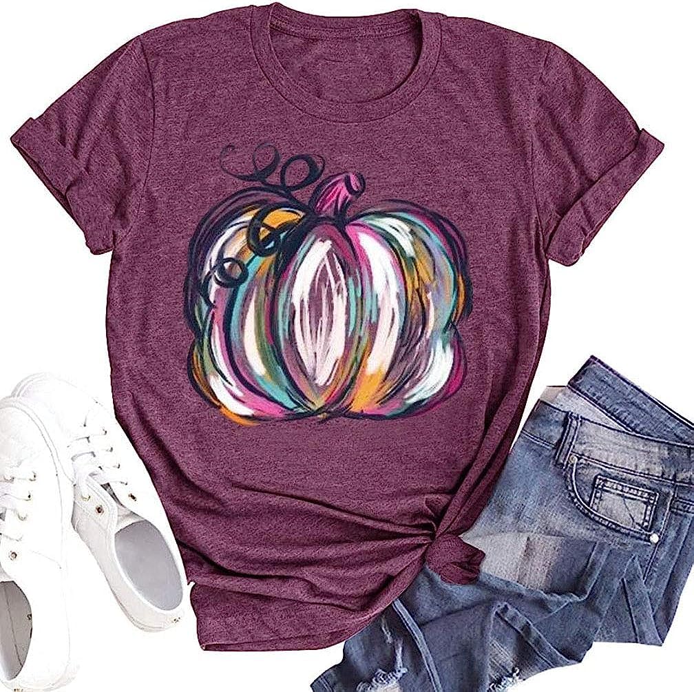 Funny Leopard Pumpkin Printed T-Shirt for Women - Halloween Graphic Tee, Short Sleeve Fall Top | Perfect for Halloween Parties, Autumn Outfits & Casual Wear