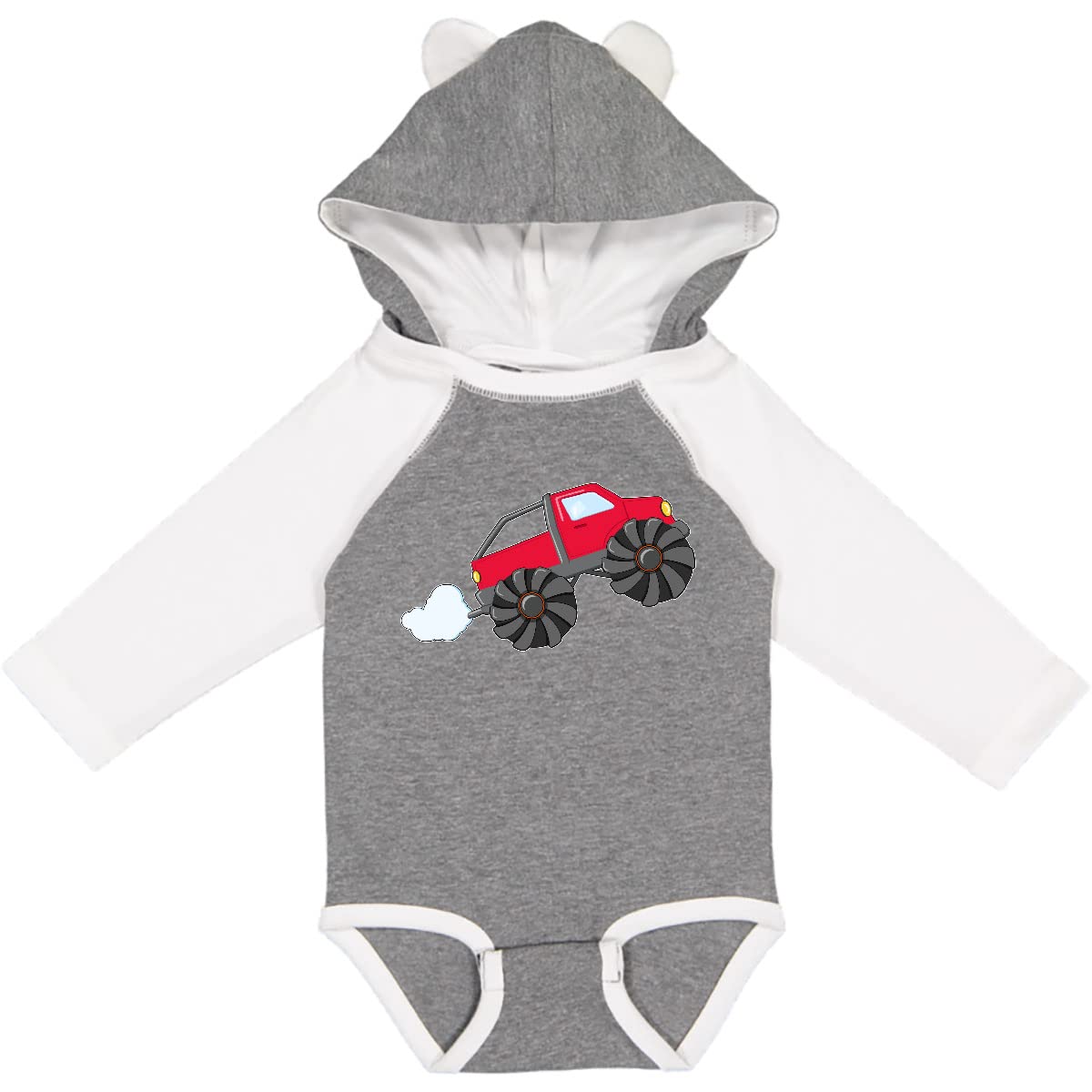 Inktastic Red Monster Truck Action Long Sleeve Baby Bodysuit - Perfect for Playtime, Car Lovers & Toddler Adventures
