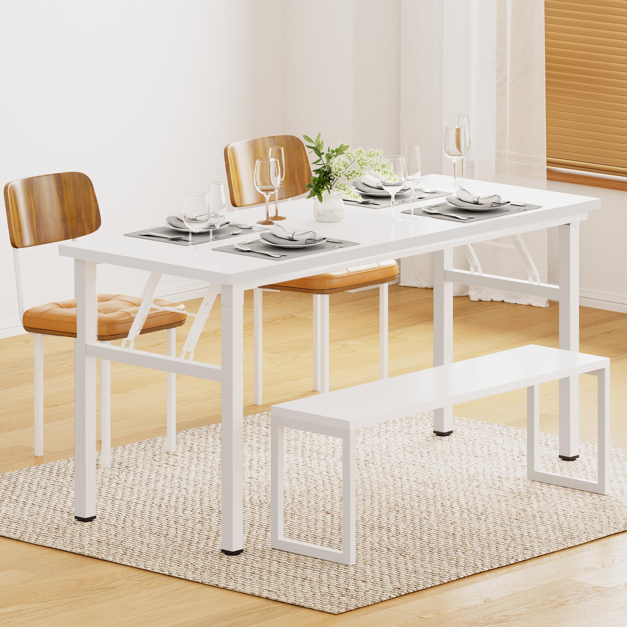 DlandHome 62 Inch Computer Desk - Sturdy Metal Frame Office Desk, Study Writing Table, No Assembly Required, White - Perfect for Home Office, Gaming & Remote Work