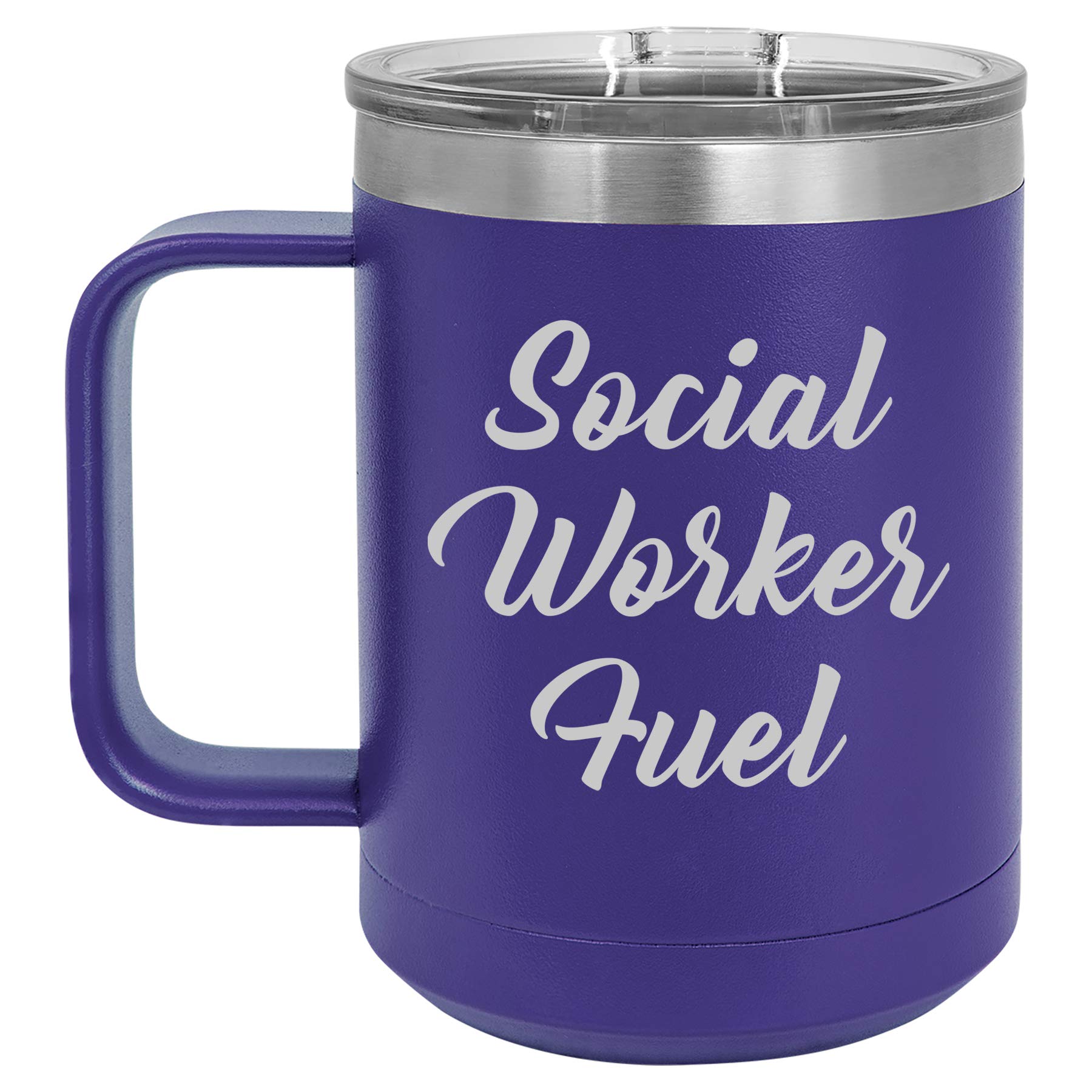 15 oz Vacuum Insulated Stainless Steel Tumbler with Handle & Lid - Leakproof Travel Coffee Mug for Social Workers, Nurses & Commuters - Keeps Drinks Hot/Cold for Hours (Purple) - Perfect for Office, Travel & Outdoor Activities