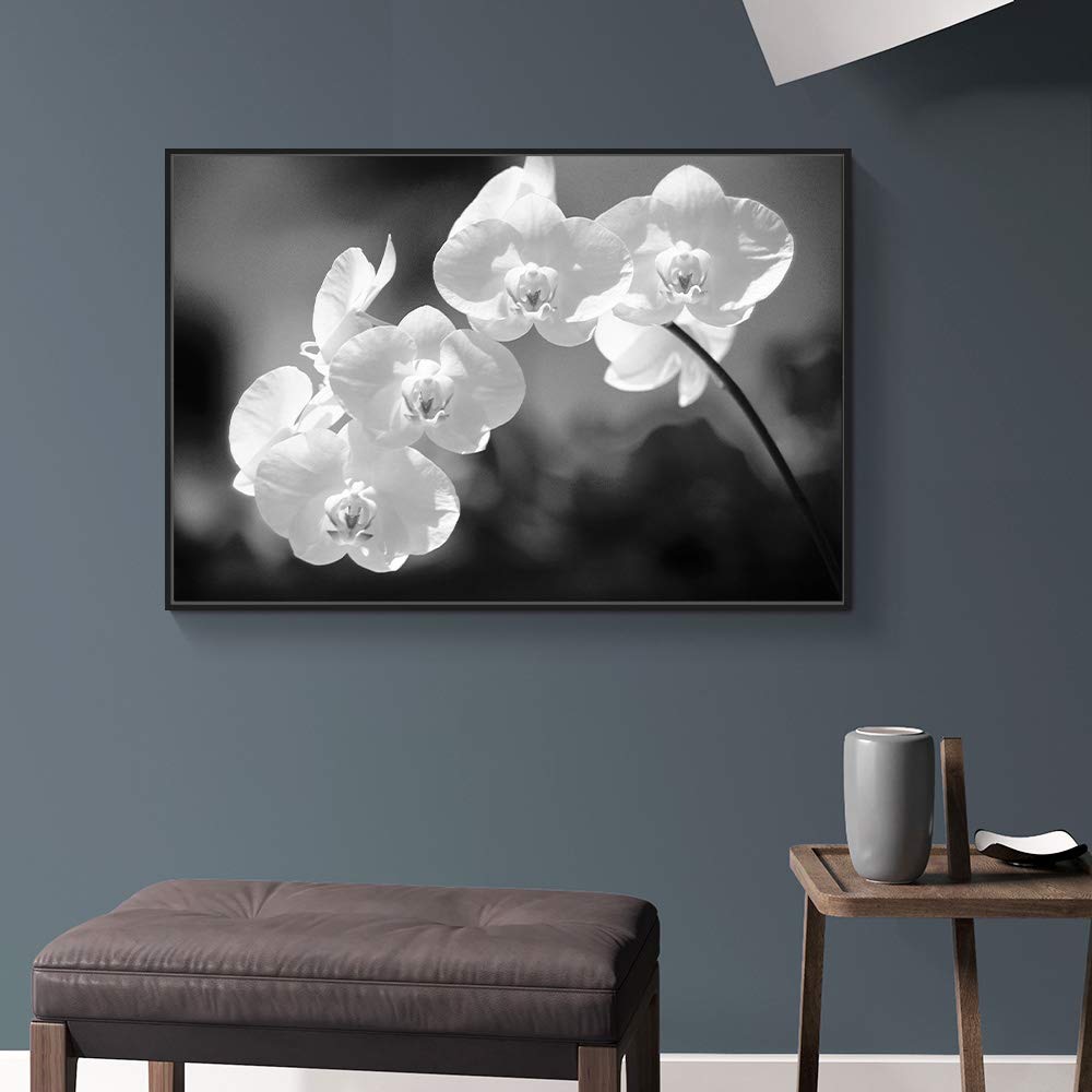 Floating Framed Canvas Wall Art - Black Flower Print 16x24 Inches, Ready to Hang for Living Room & Bedroom Decor | Modern Home & Office Wall Decor