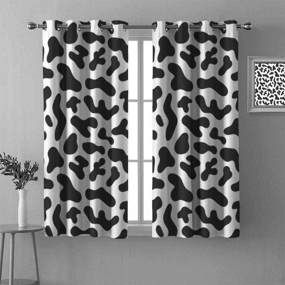Matamade Triple Weave Blackout Curtains - 72x63 Inch Cow Print Black & White Grommet Panels for Dining Room, Bedroom & Living Room - Noise Reducing & Thermal Insulated Window Drapes