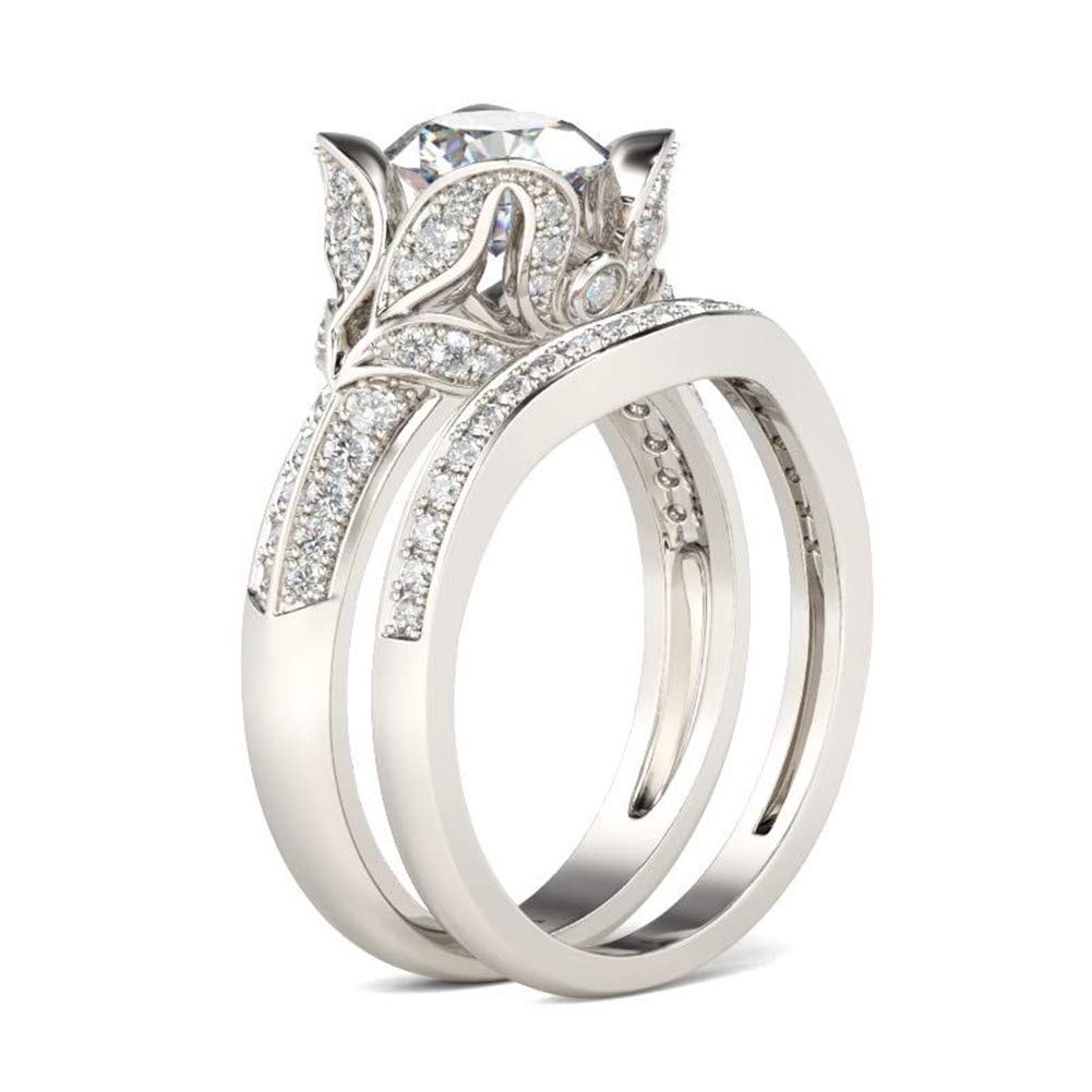Jeulia Sterling Silver Round Cut Tulip Flower Bridal Ring Set - Cubic Zirconia Simulated Diamond Engagement & Wedding Promise Rings with Jewelry Box | Perfect for Proposals, Anniversaries, Valentine's Day Gifts