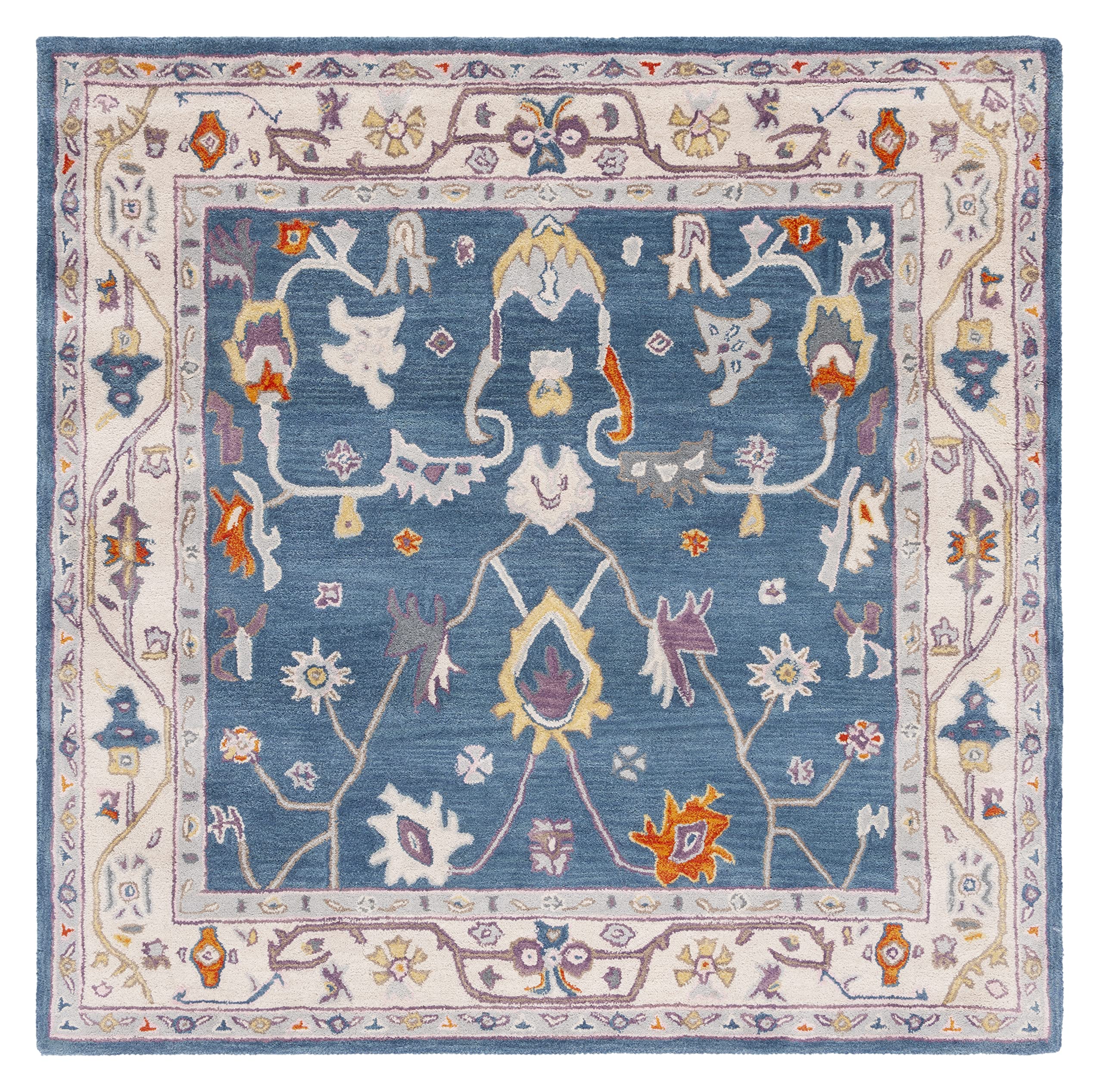 SAFAVIEH Anatolia Collection 6' x 6' Square Blue & Ivory Handmade Wool Area Rug - AN513M - Perfect for Living Room, Dining Room, Bedroom & Home Decor