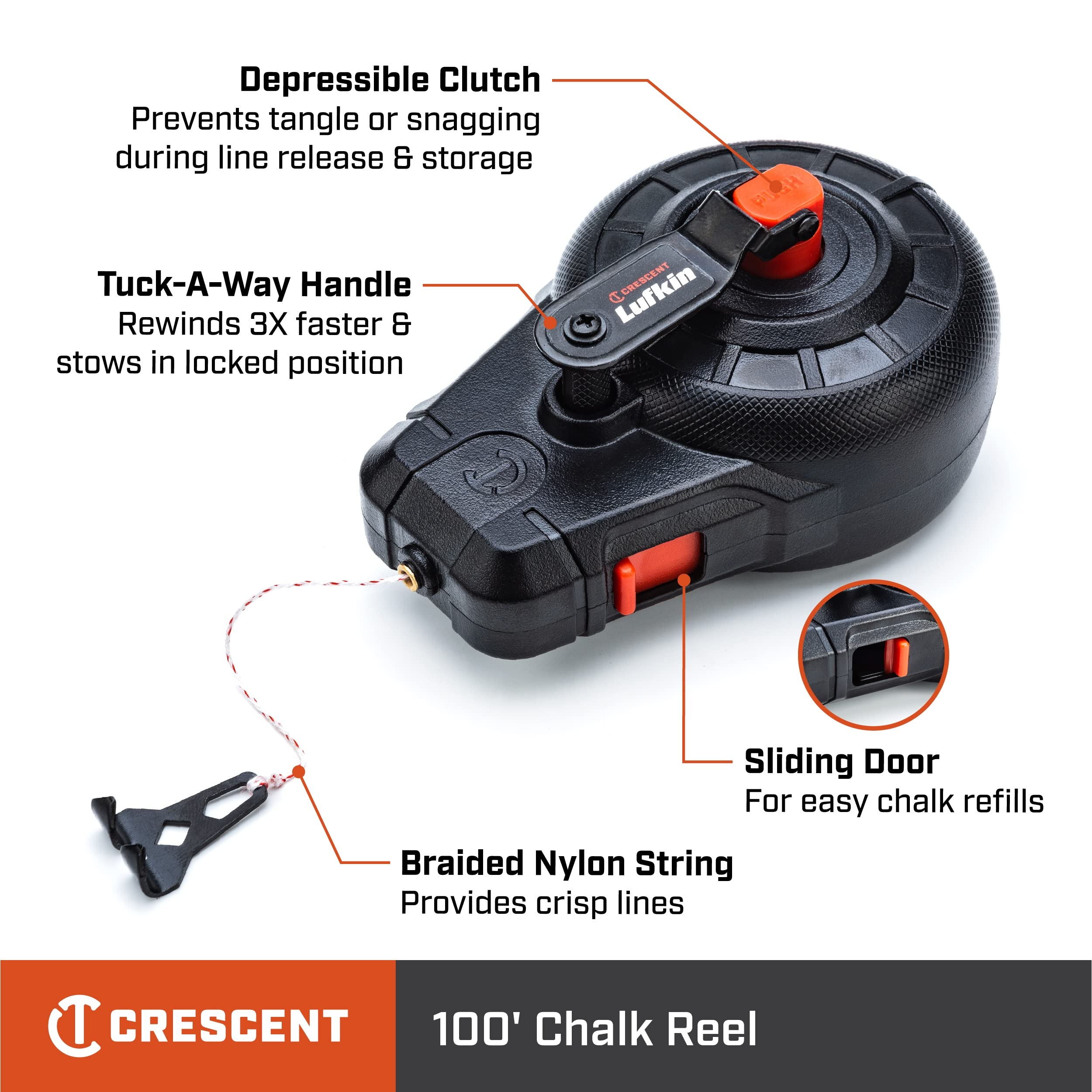 Crescent Lufkin CLP100 100-Foot Professional Chalk Reel - Durable Construction for Precise Marking - Perfect for Construction, Carpentry, and DIY Projects