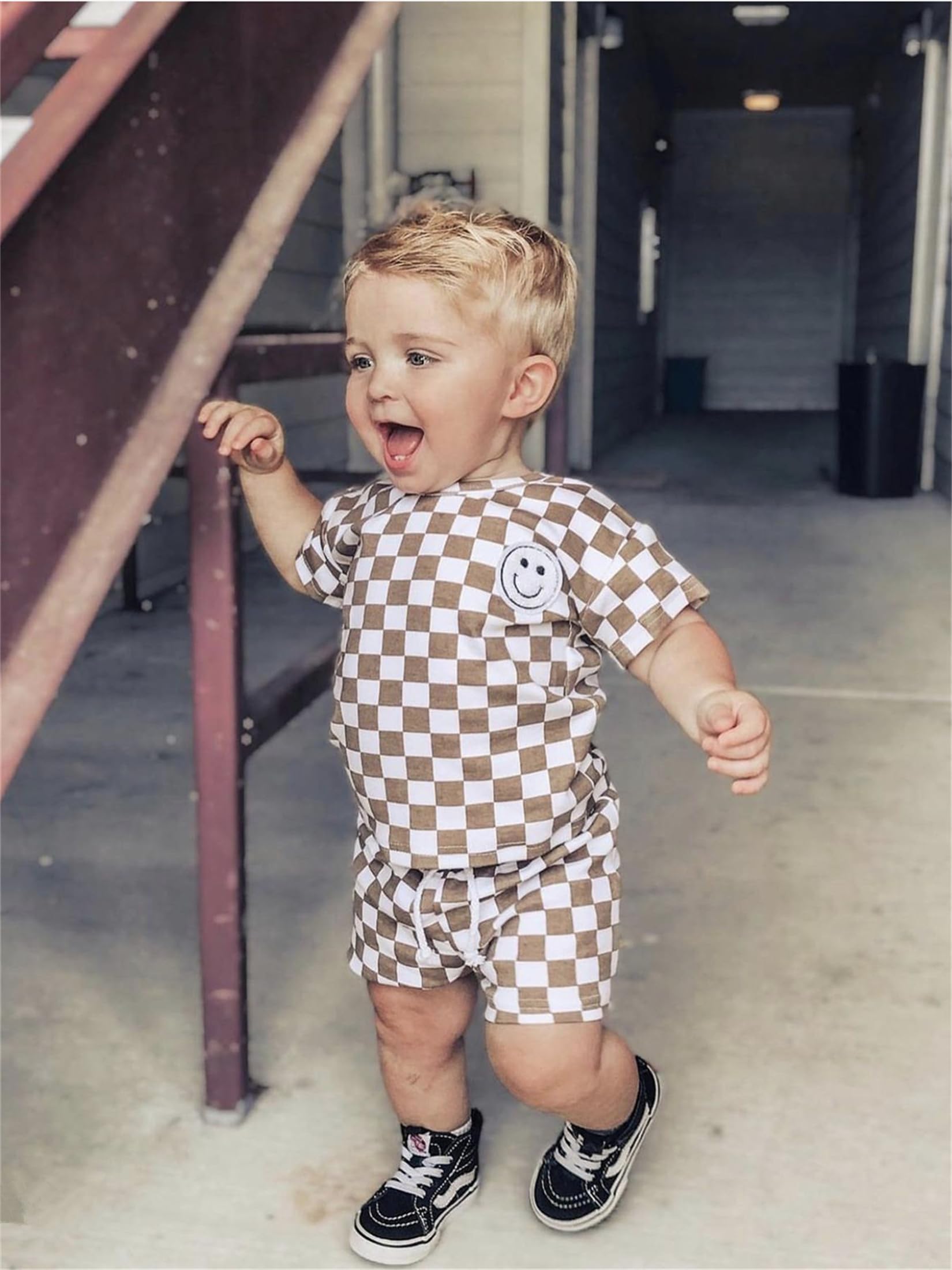 Adorable Infant Baby Boy Summer Outfit - 2PC Short Sleeve Plaid T-Shirt & Shorts Set | Soft Cotton Toddler Clothes for Playtime & Outdoor Activities