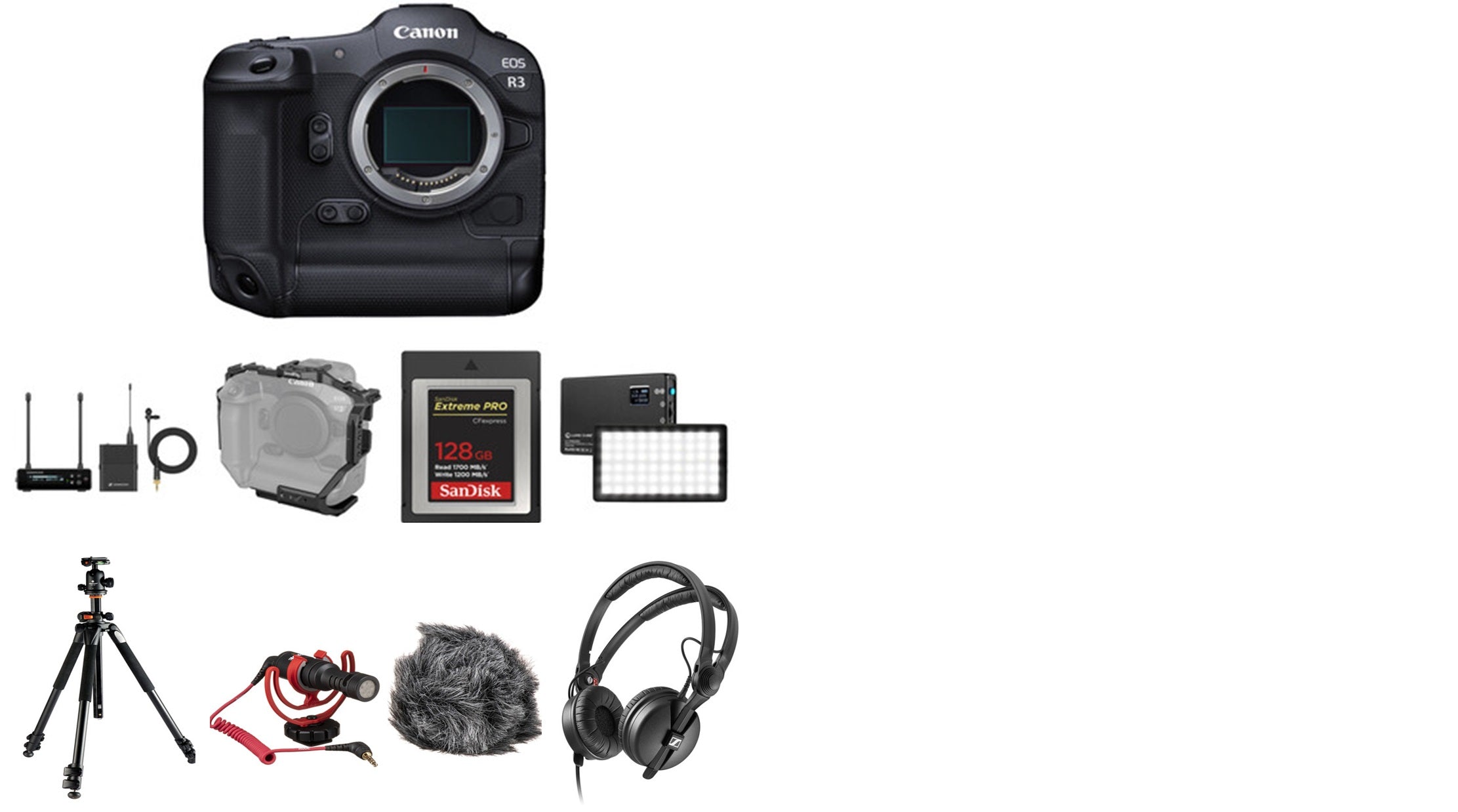 Canon EOS R3 Full Frame Mirrorless Camera with Audio Recording Kit, Tripod & Microphone - Professional Photography & Videography for YouTube, Vlogging, Live Streaming