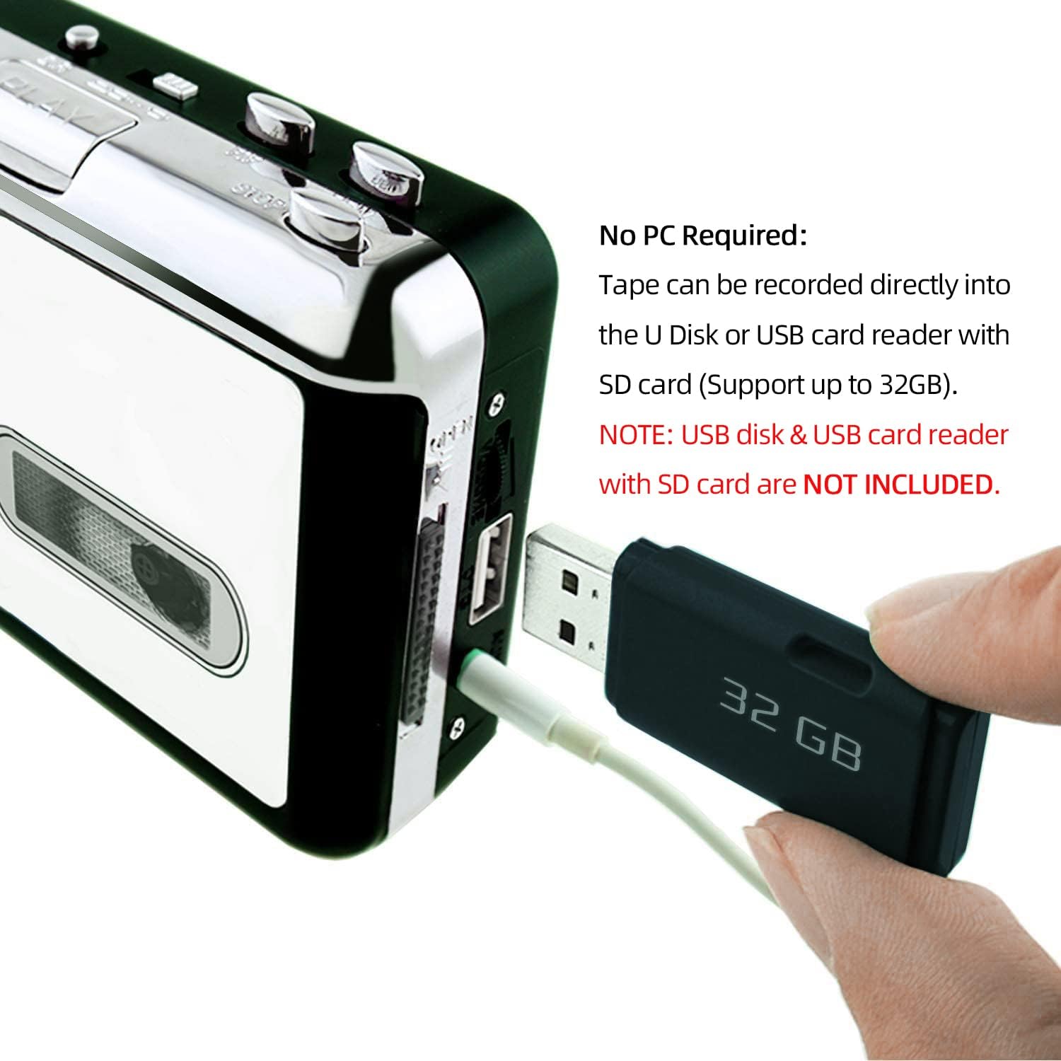 Reshow Portable Cassette Player - USB Cassette to MP3 Converter, Audio Music Tape to Digital Player with Headphone Jack (White) | Perfect for Digitizing Old Music Collections, Road Trips & Vintage Audio Enthusiasts