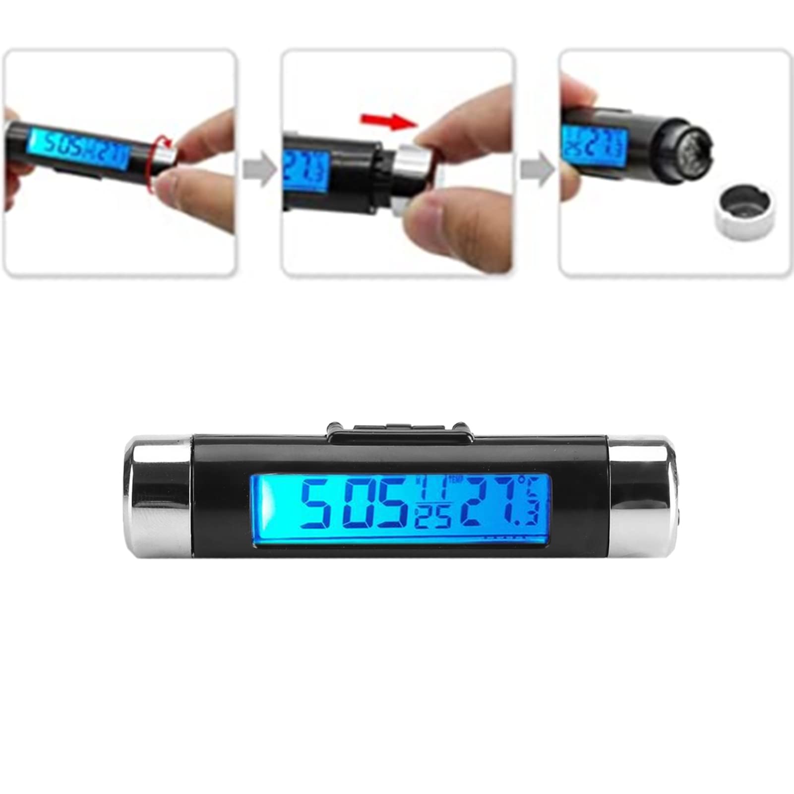 Digital Car Clock with Thermometer - LCD Dashboard & Vent Clip Clock with Blue Backlight & Night Display - Perfect for Road Trips, Commuting & Temperature Monitoring