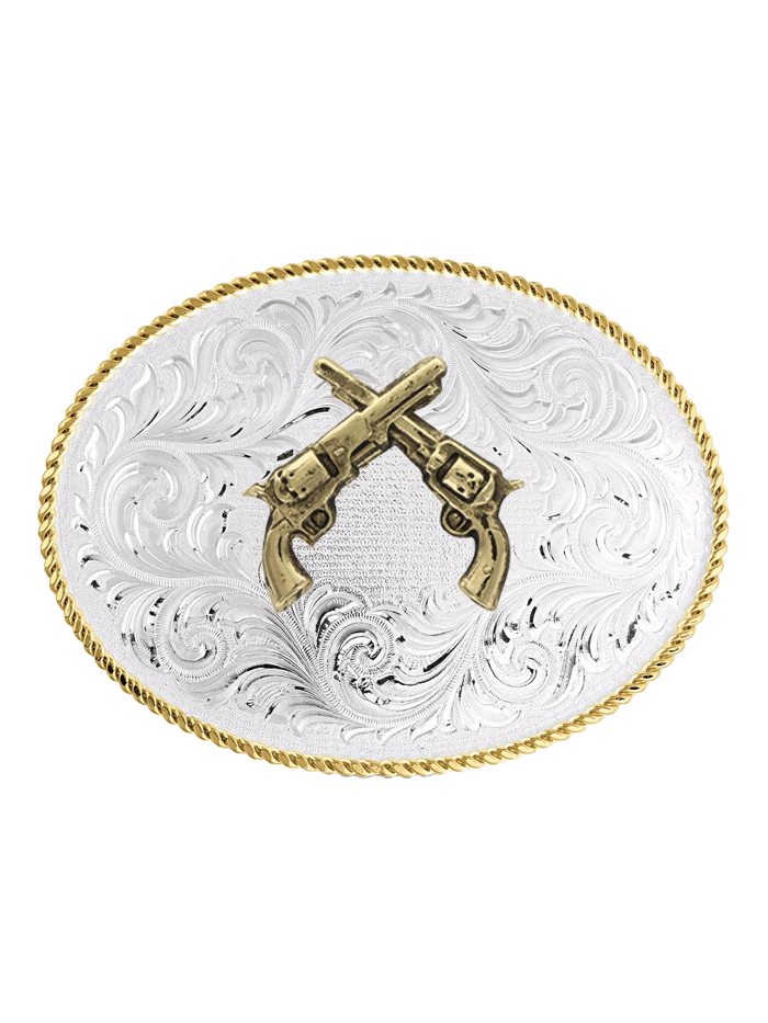 Montana Silversmiths 1255 878 Crossed Pistols Classic Western Buckle - Genuine Silver Cowboy Belt Buckle for Men | Perfect for Rodeo, Western Fashion & Cowboy Boots Accessories