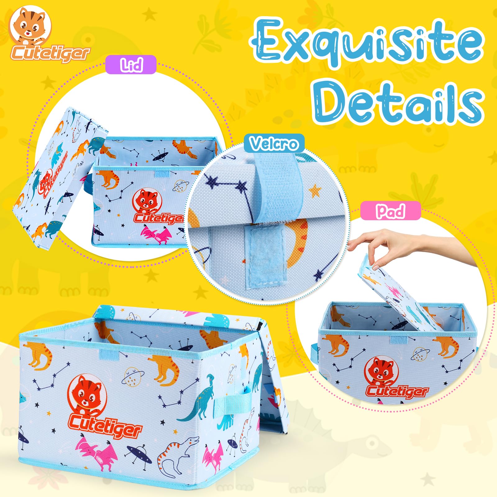 Foldable Storage Bin with Lid - Toy Organizer Box for Magnetic Tiles, Dolls & Playroom - Space-Saving Toy Holder for Kids' Room, Nursery & Daycare Organization