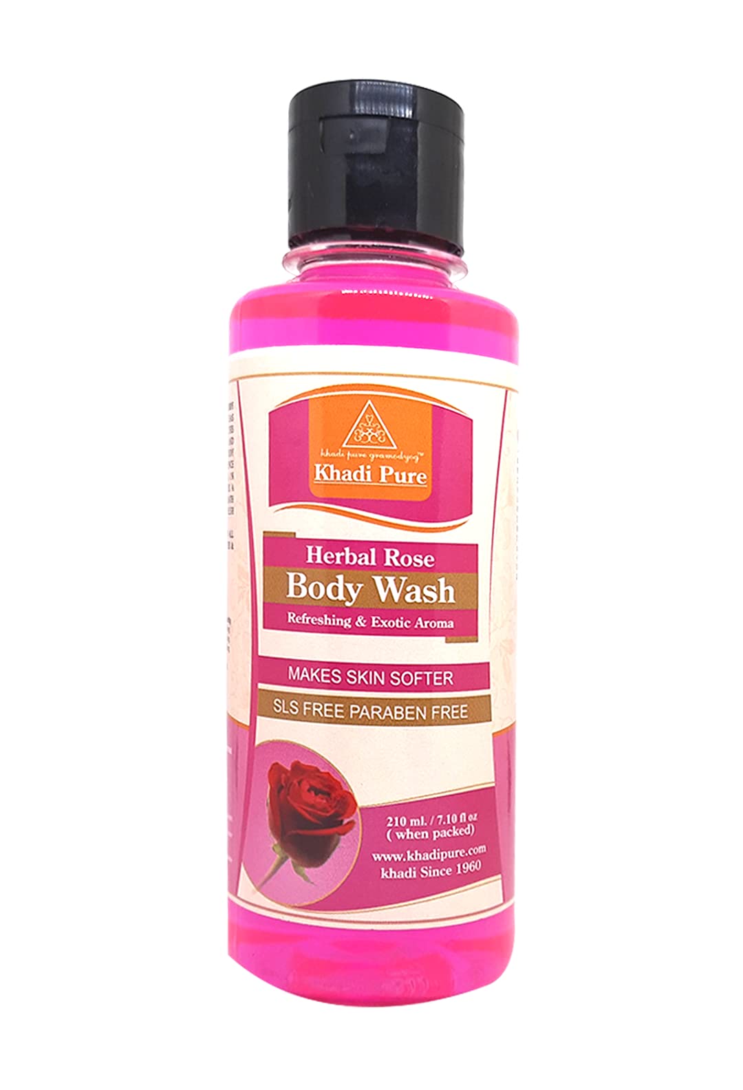 Khadi Pure Gramodyog Herbal Rose Body Wash - 210ml | SLS & Paraben Free | Natural & Organic Skincare for Dry & Sensitive Skin | Perfect for Daily Shower & Aromatherapy Relaxation