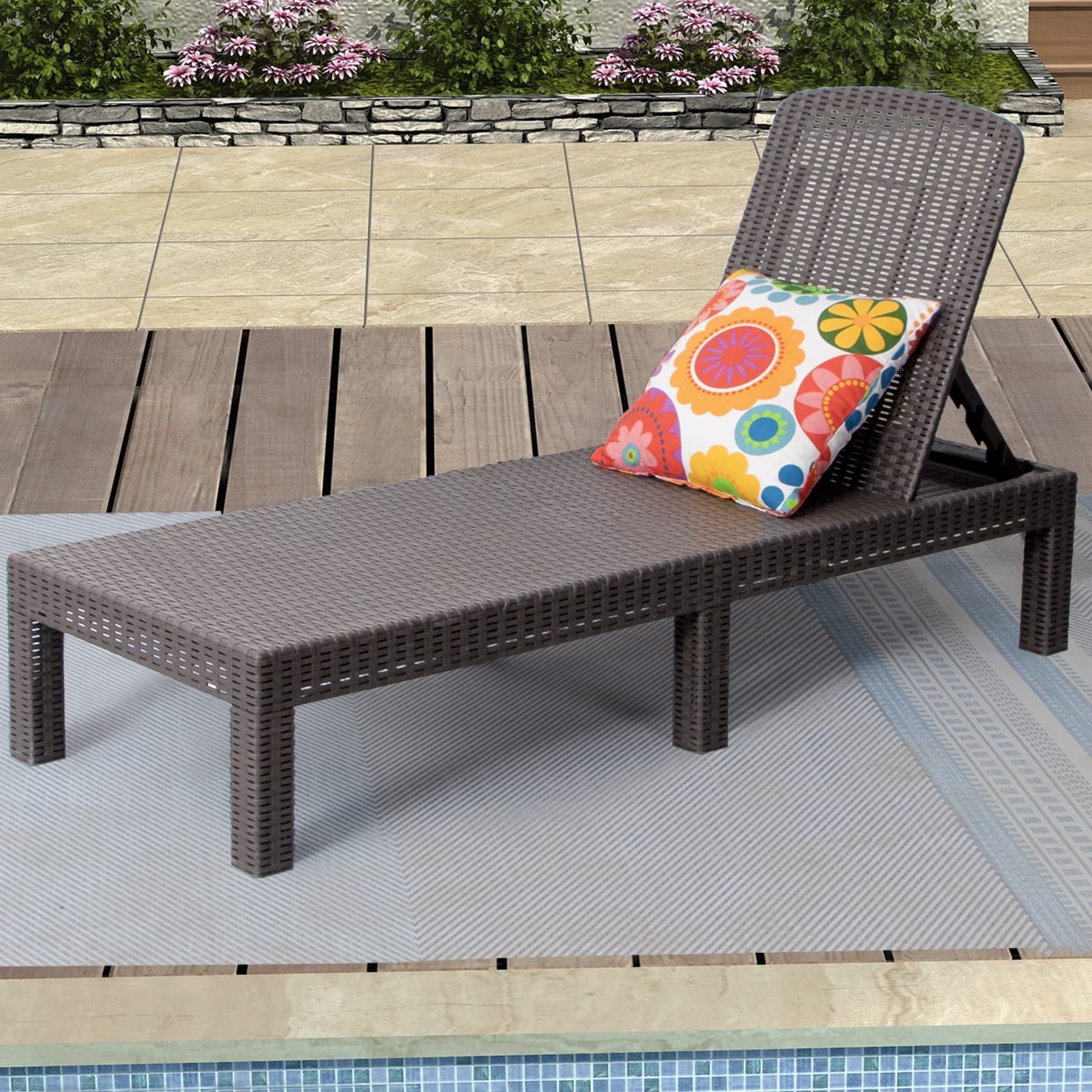 Waterproof Outdoor Chaise Lounge Chair - Patio Pool Sunbed with Adjustable Backrest, Mocha Brown for Relaxing by the Pool, Beach or Garden