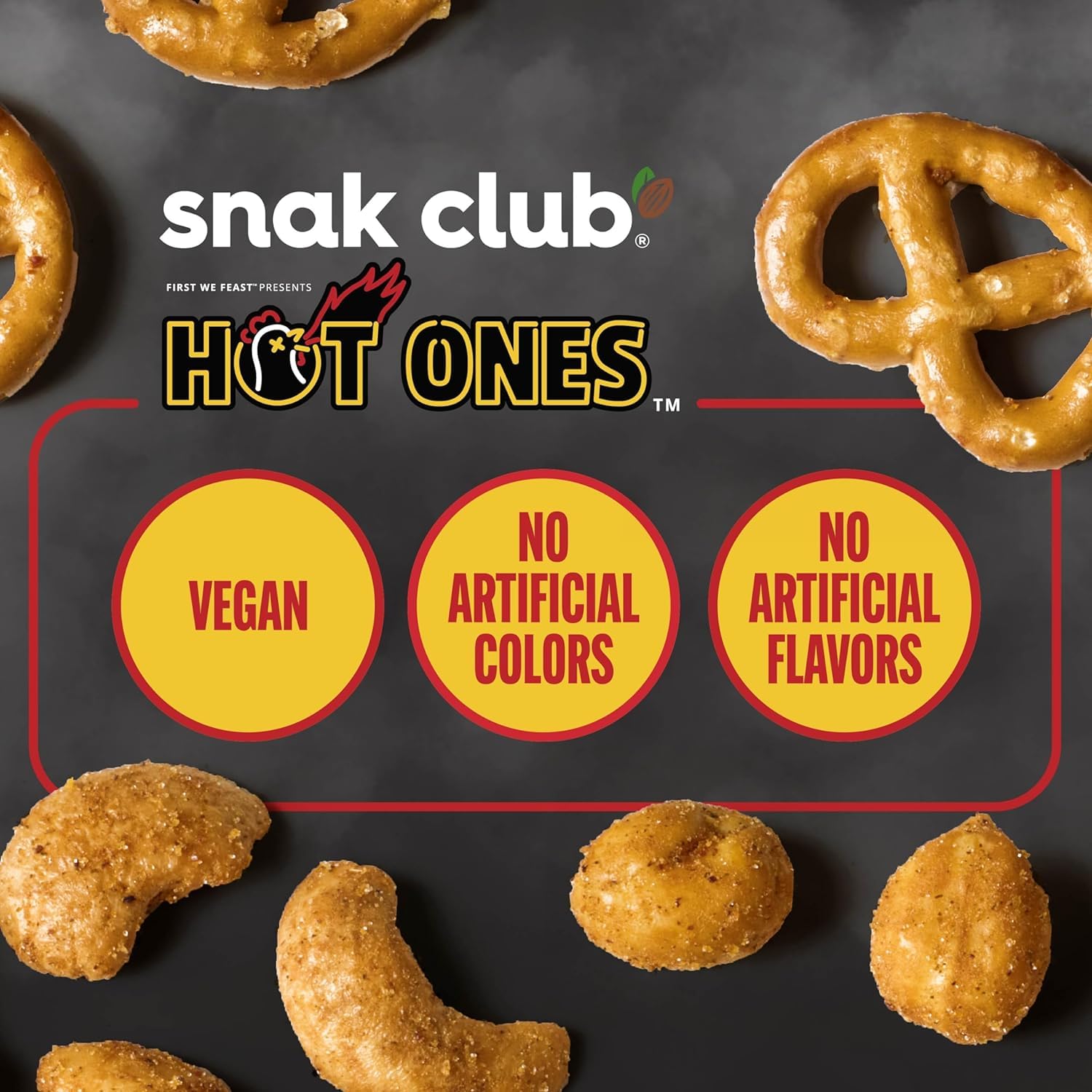 Hot Habanero Snack Mix by Snak Club x Hot Ones - Spicy Peanuts, Pretzels, Sesame Sticks, Toasted Corn & Cashews - 10 oz Bag - Perfect for Parties, Game Nights & Spicy Food Lovers