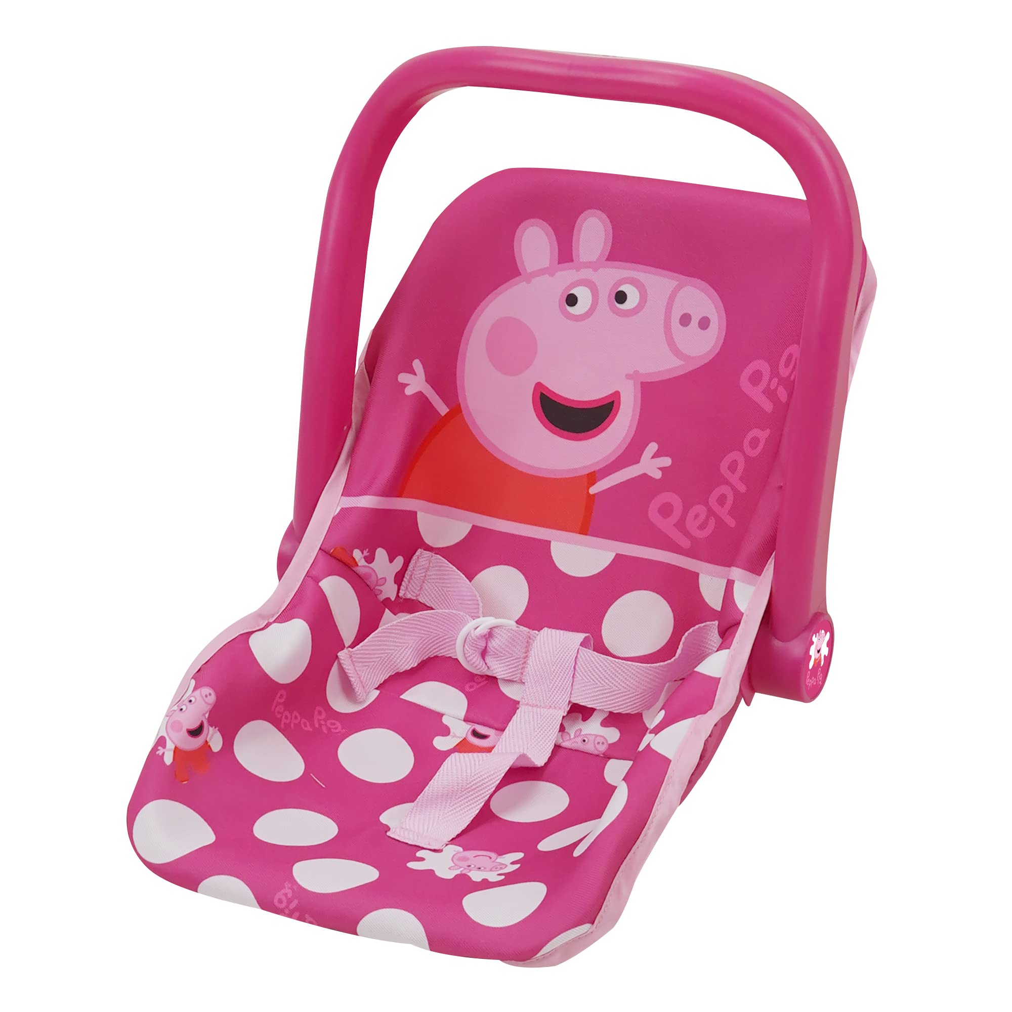 Peppa Pig Baby Doll Car Seat - Pink & White Dots Convertible to Feeding Chair for 18