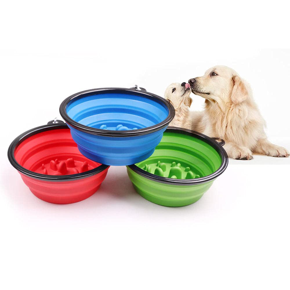 Foldable Slow Feeder Pet Bowls - 2 Pack Portable Travel Dog & Cat Water Food Dishes - Anti-Bloat L Size Orange Bowls for Puppy Feeding at Home or Outdoor Adventures