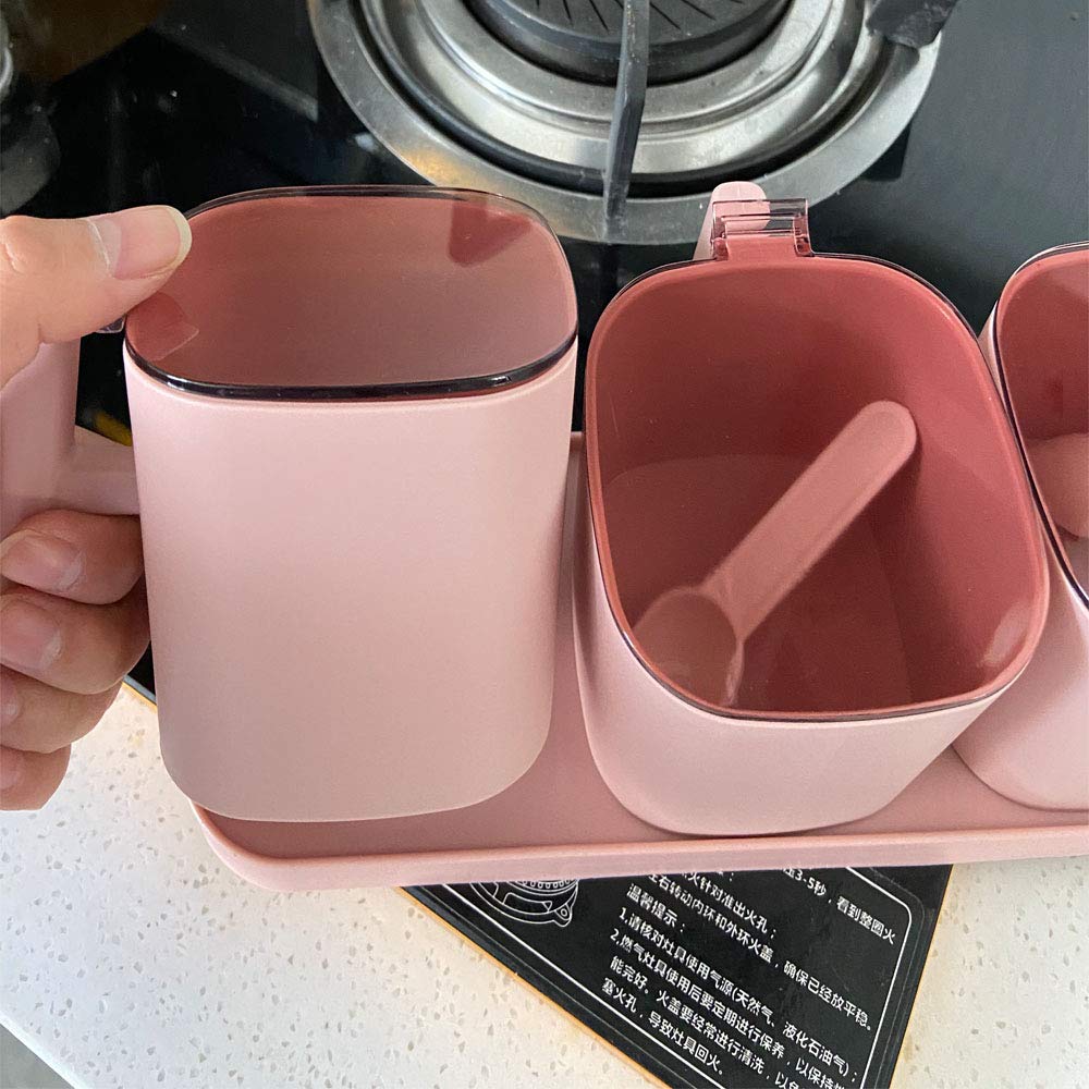 Premium 3-Piece Pink Spice Jar Set with Lids & Serving Spoon - Airtight Kitchen Seasoning Storage Containers for Herbs, Spices & Condiments | Perfect for Cooking, Baking & Pantry Organization