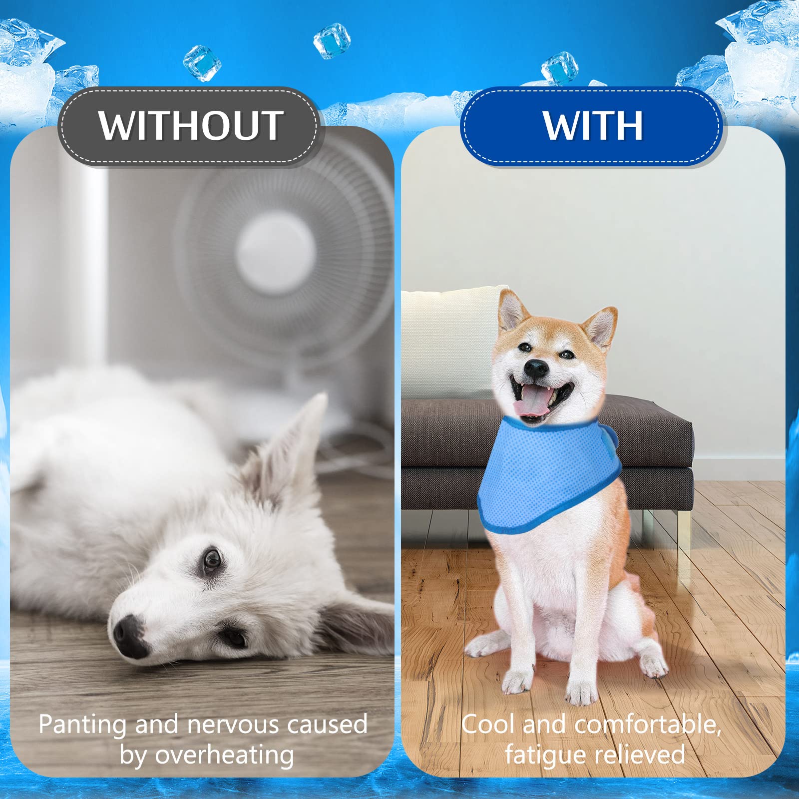 3 Pack Dog Cooling Bandana - Breathable Ice Pet Bandana for Hot Weather, Heat Dissipation Dog Neck Cooler for Summer, Calming Triangle Scarf for Dogs & Cats (Blue) - Perfect for Outdoor Walks, Beach Trips and Summer Adventures
