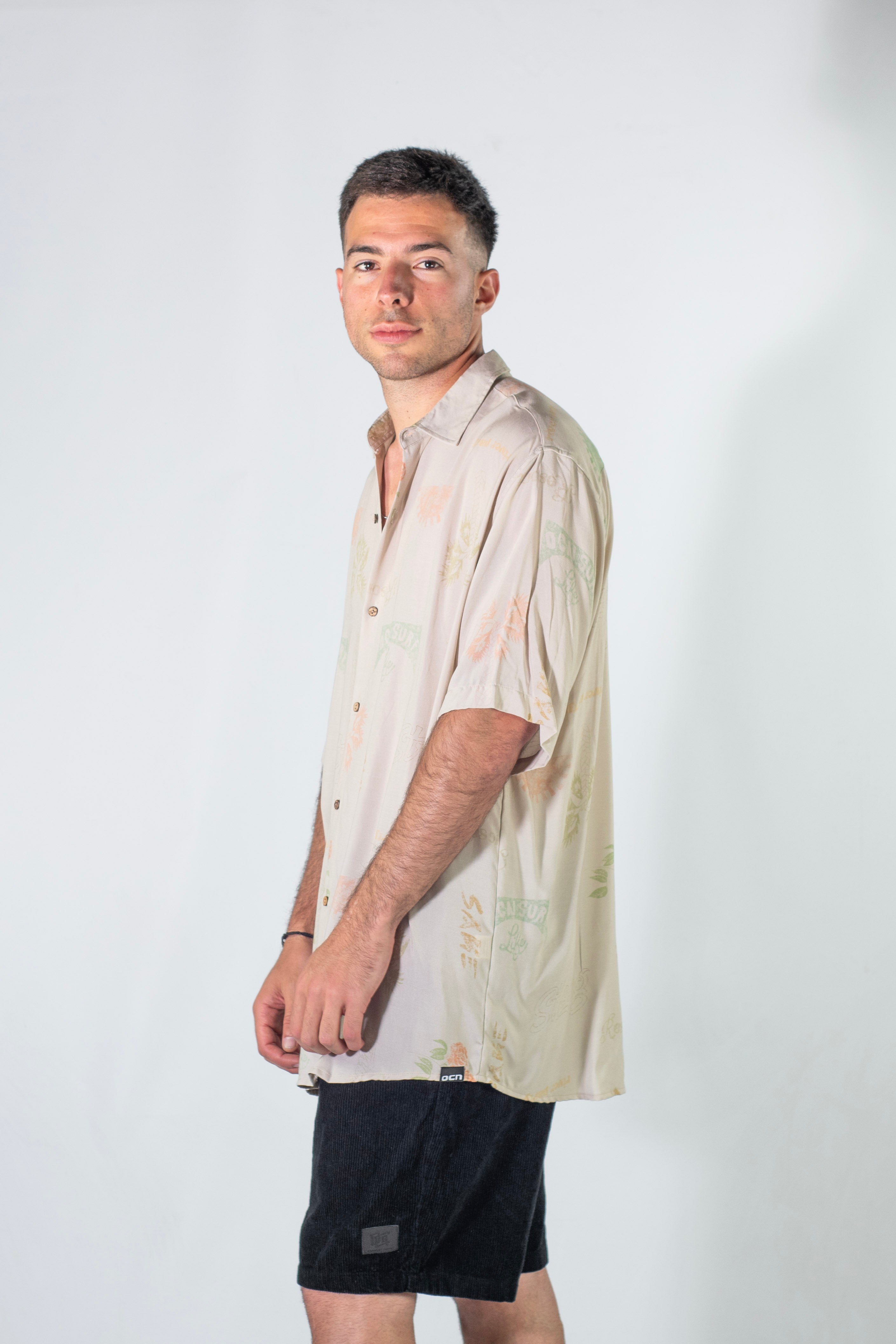 Ocn Men's Malibu Beige Shirt - Casual Button Down Shirt for Men, Beachwear, Summer Outfits & Outdoor Activities
