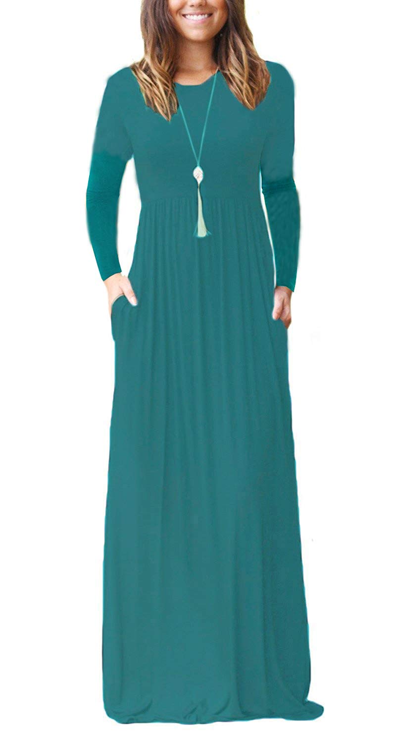 GRECERELLE Women's Long Sleeve Maxi Dress - Loose Fit Casual Plain Long Dress with Pockets | Perfect for Everyday Wear, Beach Cover Up & Vacation Outfits