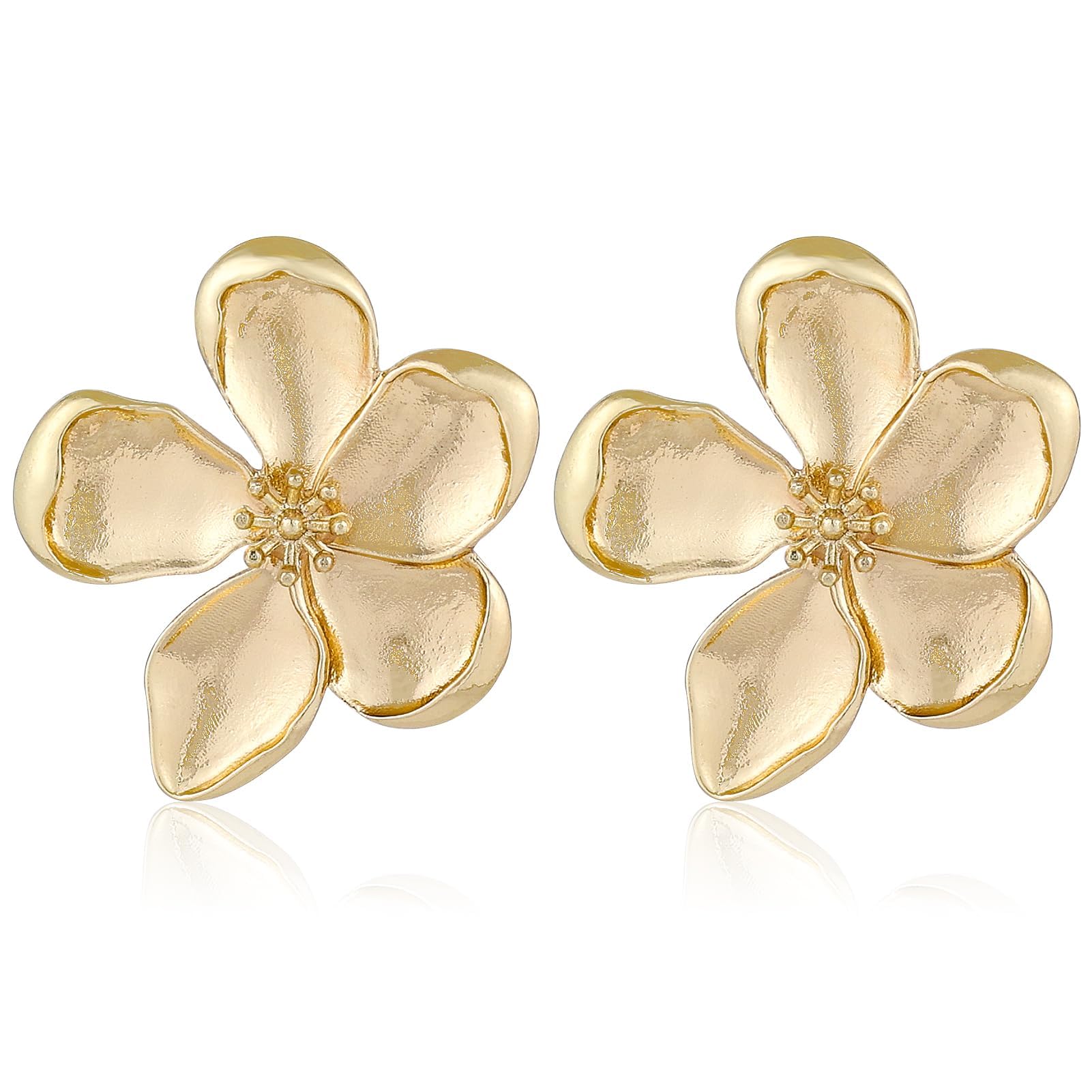 Gold Flower Earrings for Women - Large Floral Stud Earrings, Chunky Statement Jewelry Gift for Her | Perfect for Weddings, Parties & Special Occasions