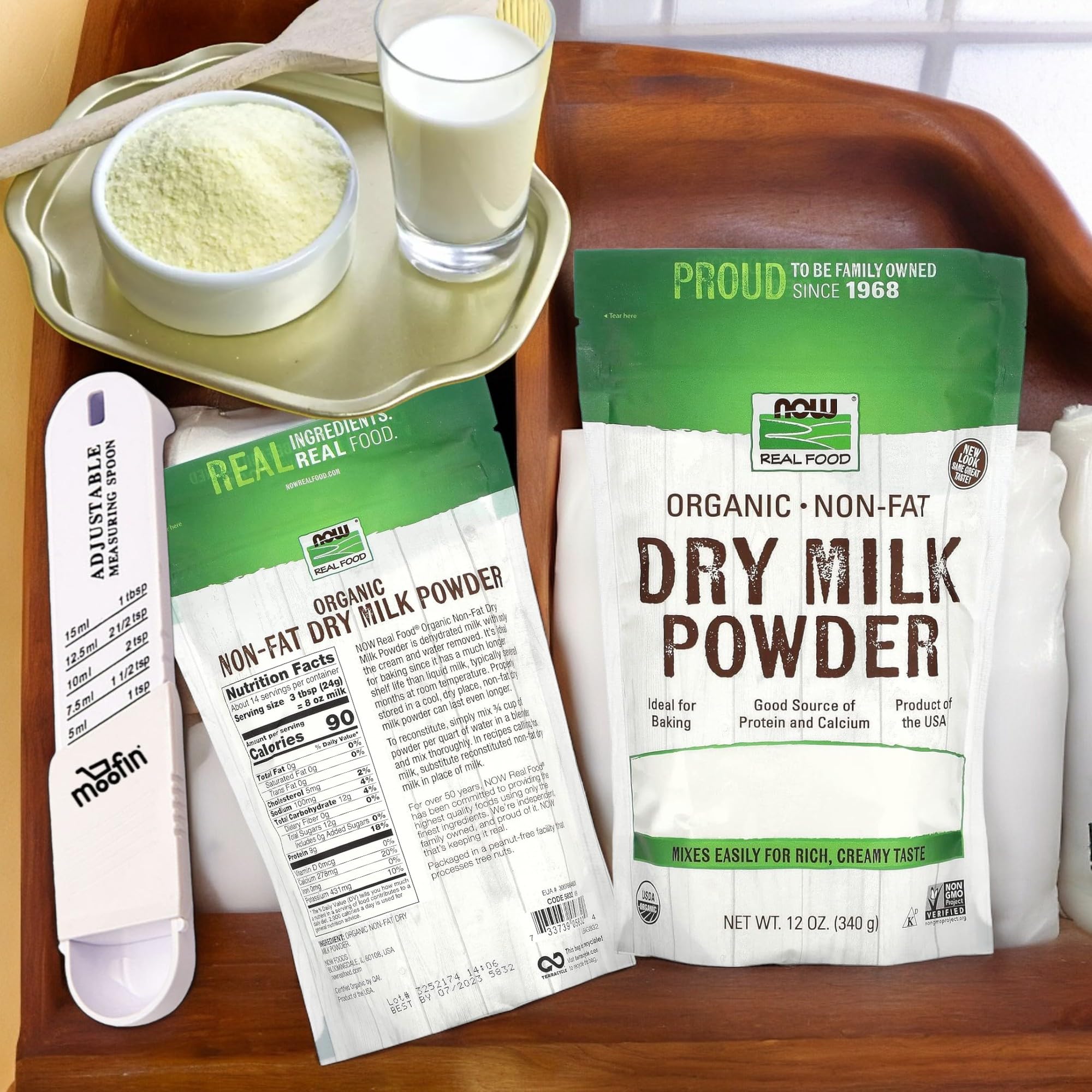 Organic Non-Fat Dry Milk Powder, 12 oz (Pack of 3) - High Protein & Calcium Rich Powdered Milk for Baking, Smoothies, Coffee - Includes Free Measuring Spoon for Easy Mixing - Perfect for Homemade Bread, Protein Shakes & Healthy Recipes