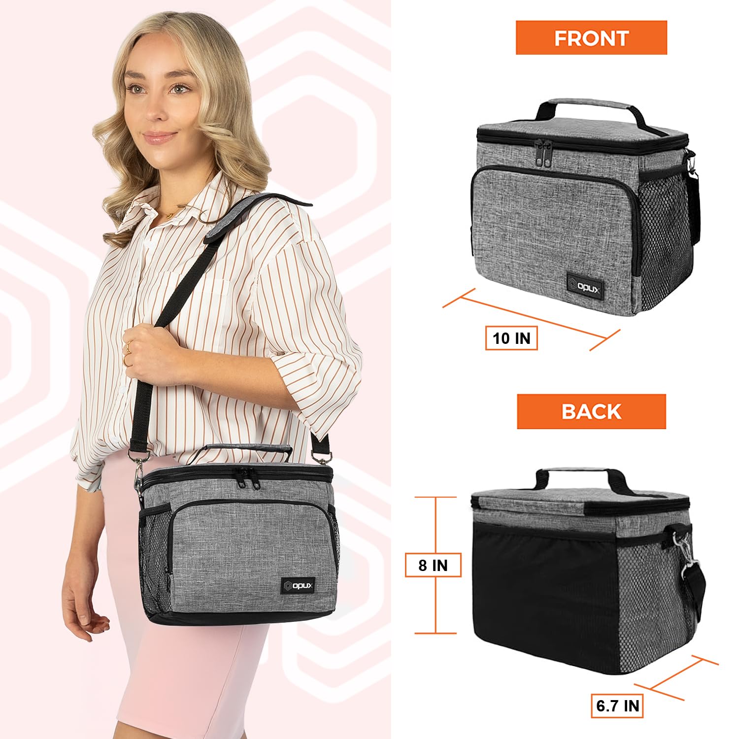 OPUX Insulated Lunch Bag for Men & Women - Leakproof Soft Lunch Box for Office, Work, School & Picnic - Shoulder Strap Lunch Cooler Bag for Kids, Adults, Boys & Girls - Medium Lunch Tote for Daily Use & Outdoor Activities (Heather Gray)
