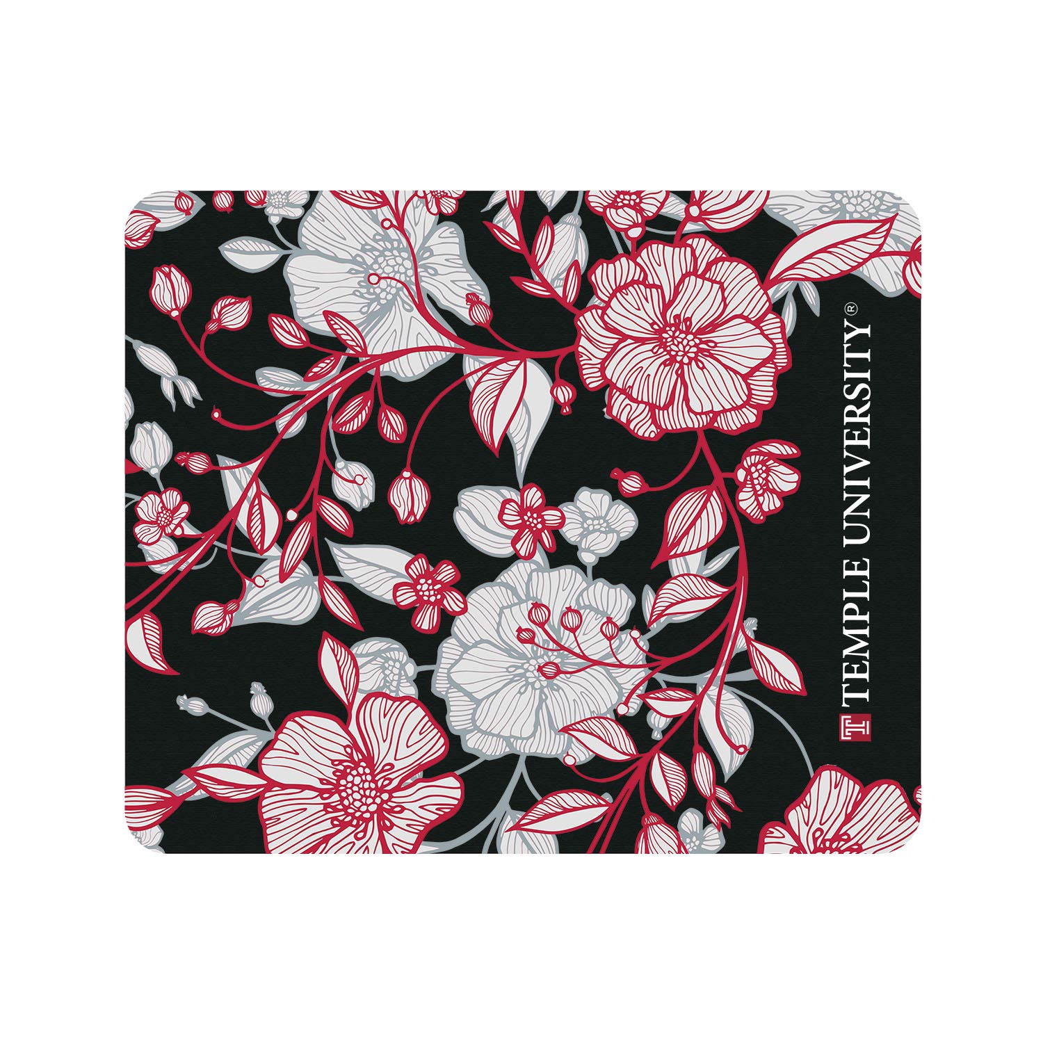 OTM Essentials Temple University Standard Fabric Mouse Pad - Floral Lace V1 Black - Desk Accessories & Gaming Mouse Mat for Office, Home, and Dorm Room Use