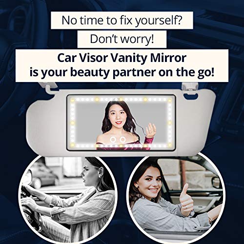 Rechargeable LED Car Visor Vanity Mirror with Light - Universal Sun Visor Makeup Mirror for All Vehicles - Perfect for Touch-Ups & Makeup On-The-Go