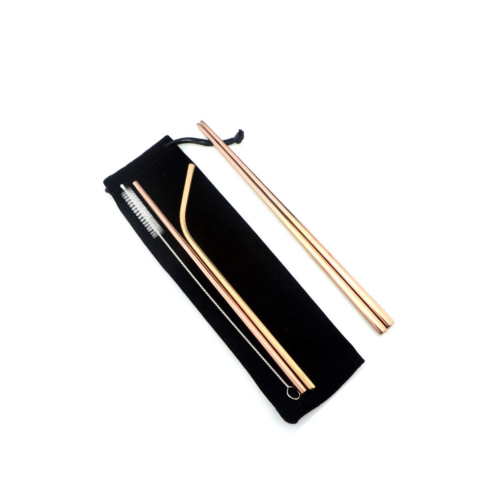 **Rose Gold Reusable Utensils Set with Travel Case – Portable Stainless Steel Cutlery (Knife, Fork, Spoon, Straw, Chopsticks) – Matte Finish for Camping, Hiking, Office Lunch & School Meals**