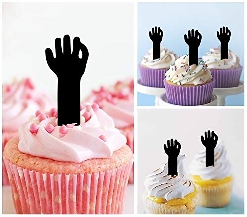 TA1059 Cute Zombie Hand Silhouette Acrylic Cupcake Toppers - 10 Pack for Halloween, Birthday, Wedding Party Decorations - Perfect for Cupcakes, Cakes, and Dessert Displays