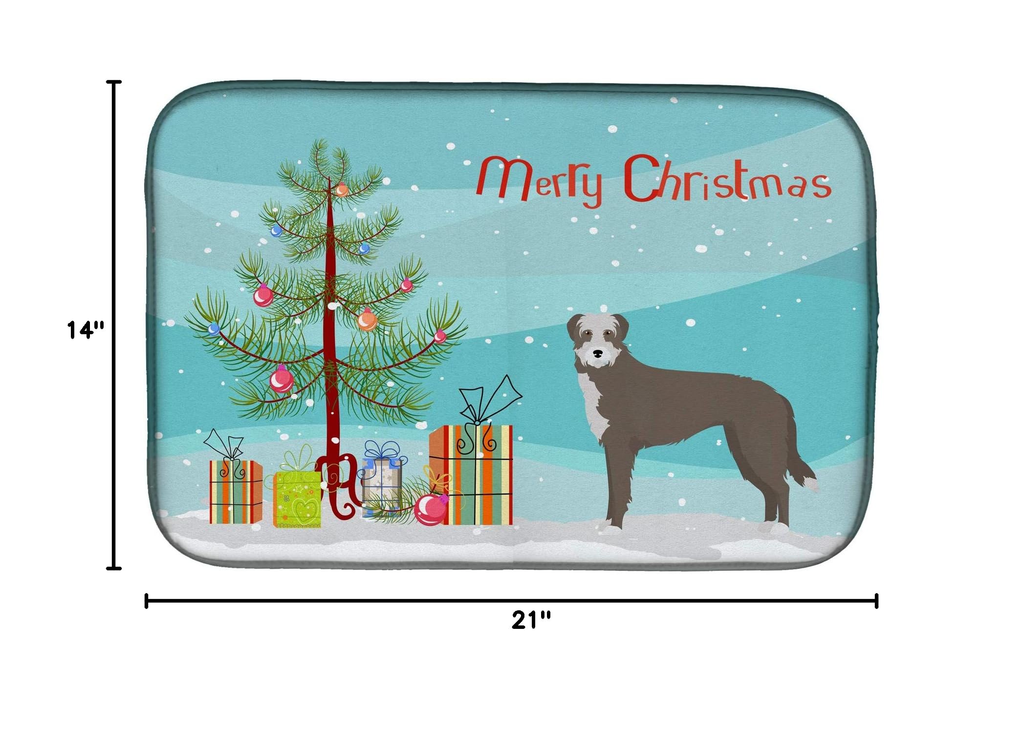 Lurcher Christmas Tree Dish Drying Mat - Absorbent Kitchen Counter Pad 14x21