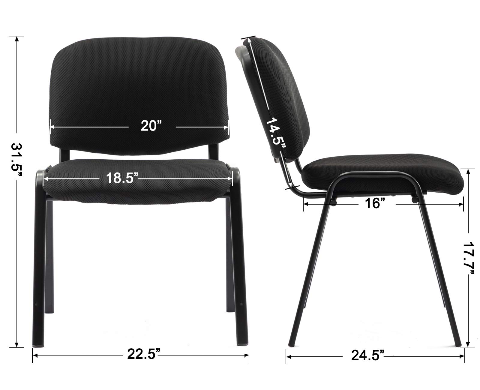 5-Pack Black Mesh Stackable Chairs with Padded Seats - Armless Office Waiting Room Chairs for Conference Rooms, Church Events & School Classrooms - Comfortable Stacking Chairs for Indoor Gatherings & Events