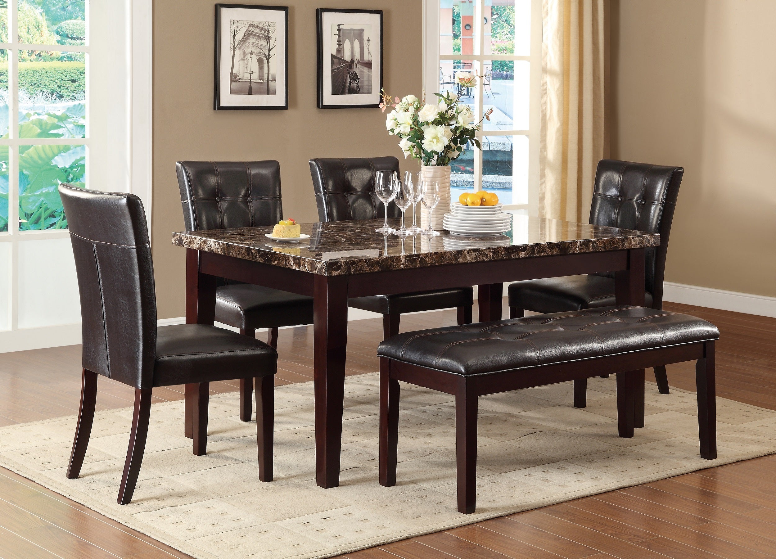 2pc Button Tufted Side Chairs Set - Solid Wood Frame with Espresso Finish - Perfect for Dining Room, Kitchen Nook, or Home Office Seating