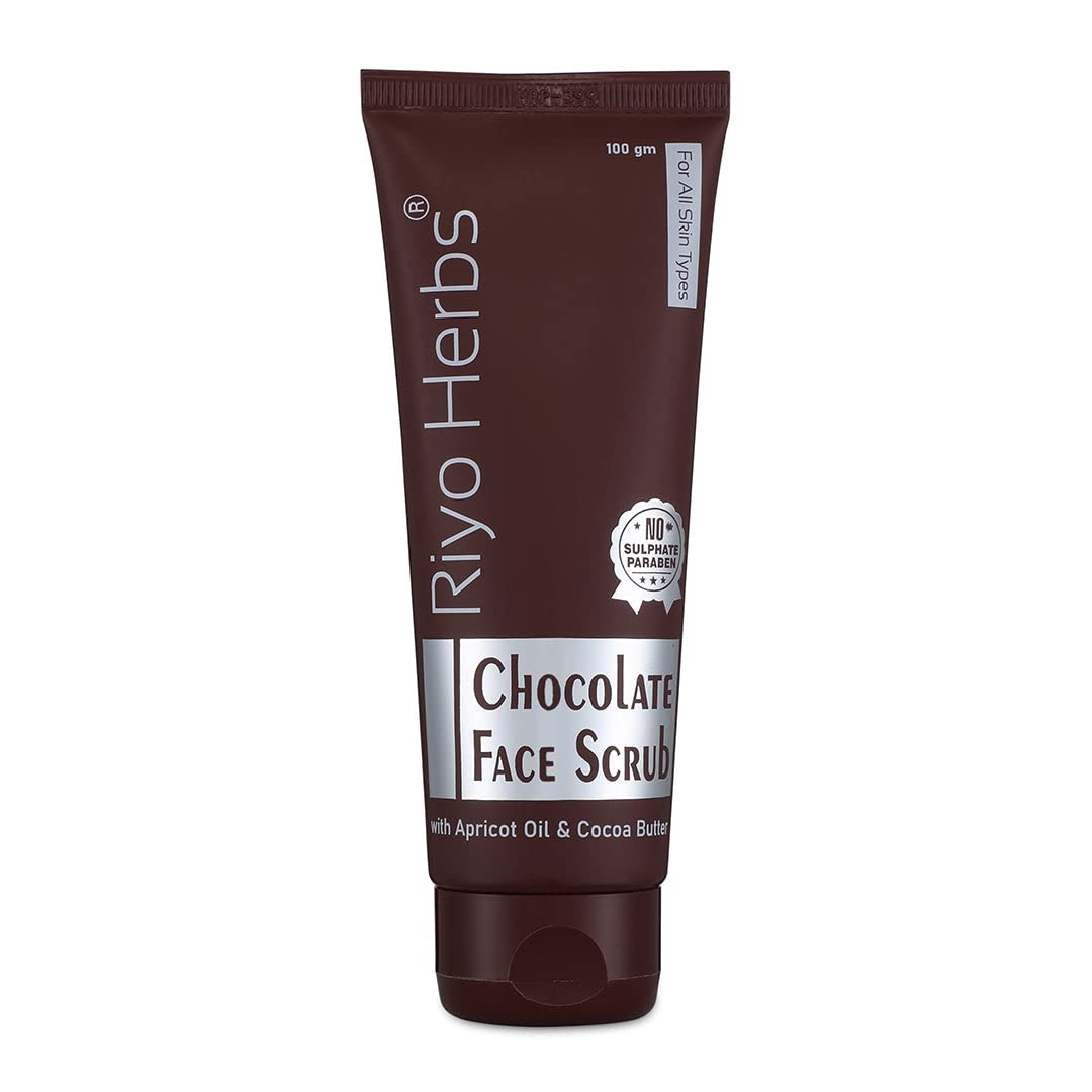 Riyo Herbs Chocolate Face Scrub with Cocoa Butter - Dark Spot Treatment, Blemish Remover, Puffiness & Inflammation Reducer, Pore Cleanser & Exfoliator for Dead Skin Cells - 100g | Perfect for Daily Skincare Routine & Spa Day at Home