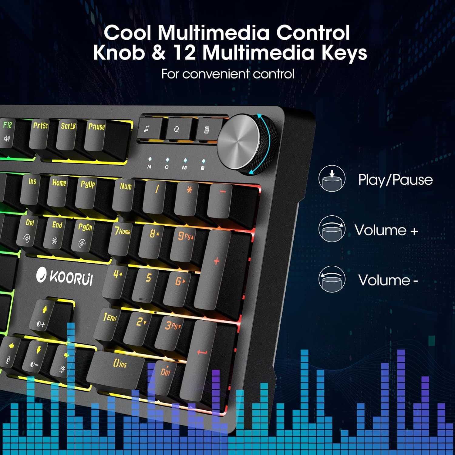 KOORUI Wired Gaming Keyboard - Full Size Ergonomic Mechanical Keyboard with 12 Shortcut Keys & RGB Backlit for PC, Laptop, Windows, Mac (Black) - Perfect for Gaming, Office Work & Typing