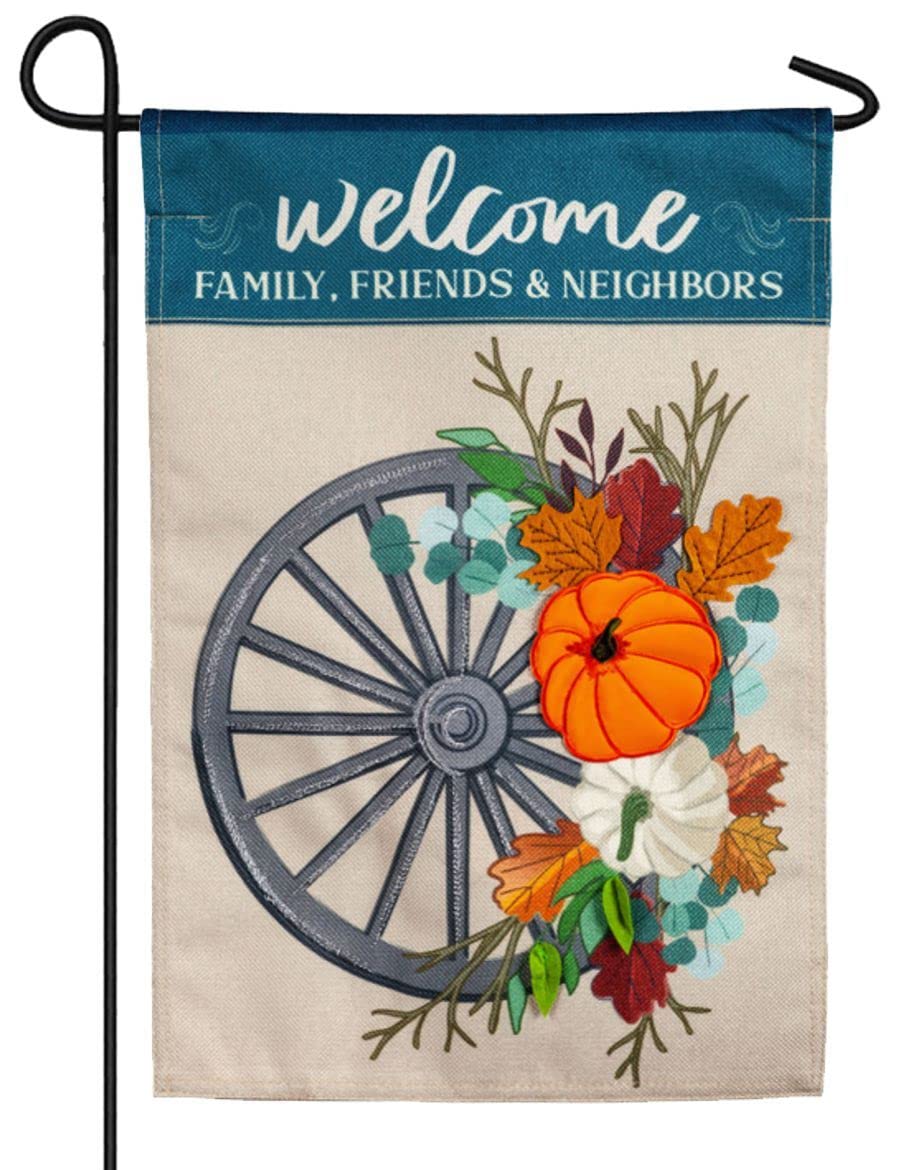 Double-Sided Polyester Welcome Family Friends Neighbors Wagon Wheel House Flag - Seasonal Garden & Yard Decor for Holidays, Outdoor Use - Flower & Aloha Patterns (GF1350) - Perfect for Front Porch, Lawn Decoration and Seasonal Celebrations