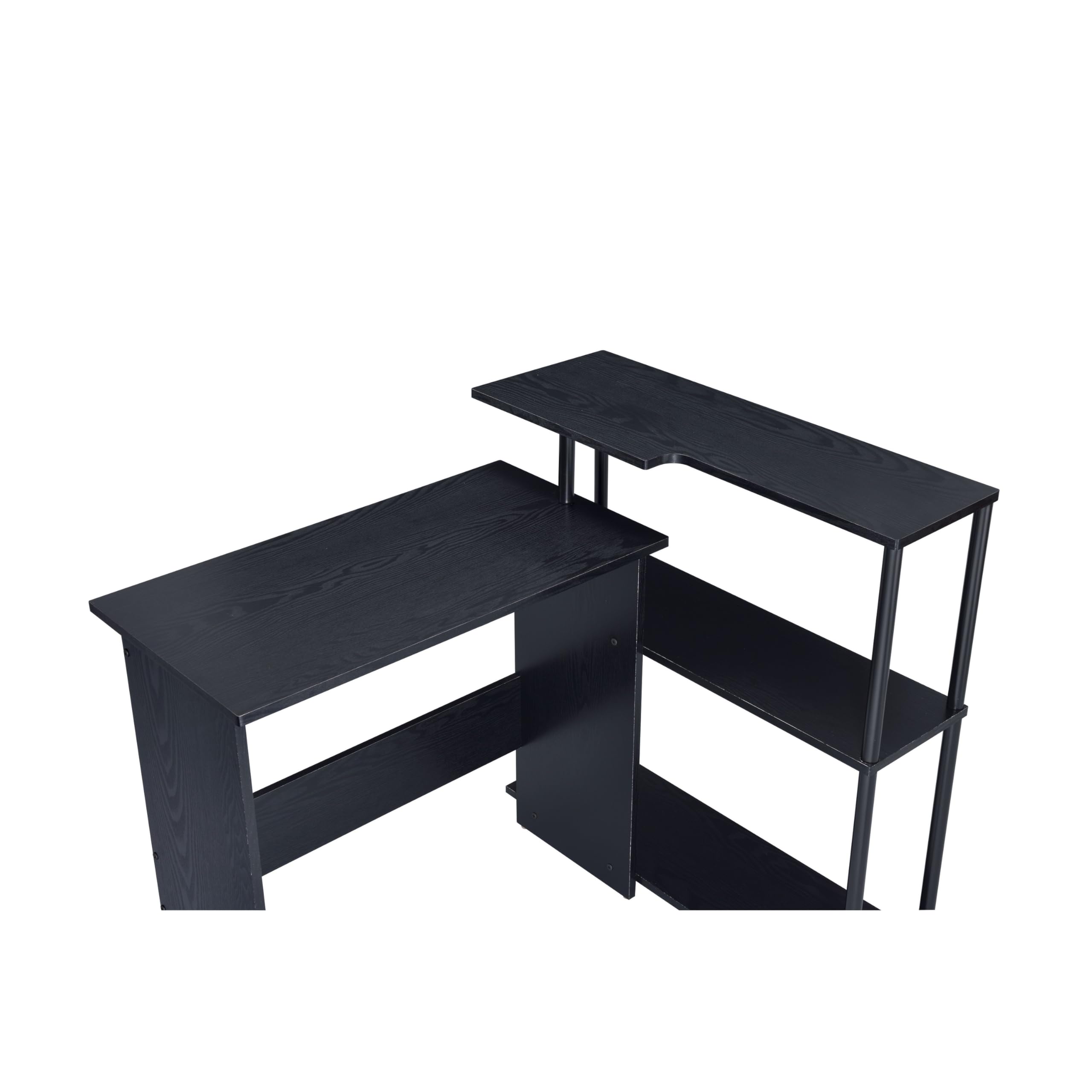 Benjara Black L-Shaped Writing Desk with 3-Tier Wooden Shelves - Home Office Desk for Small Spaces, Study & Workspace Organization