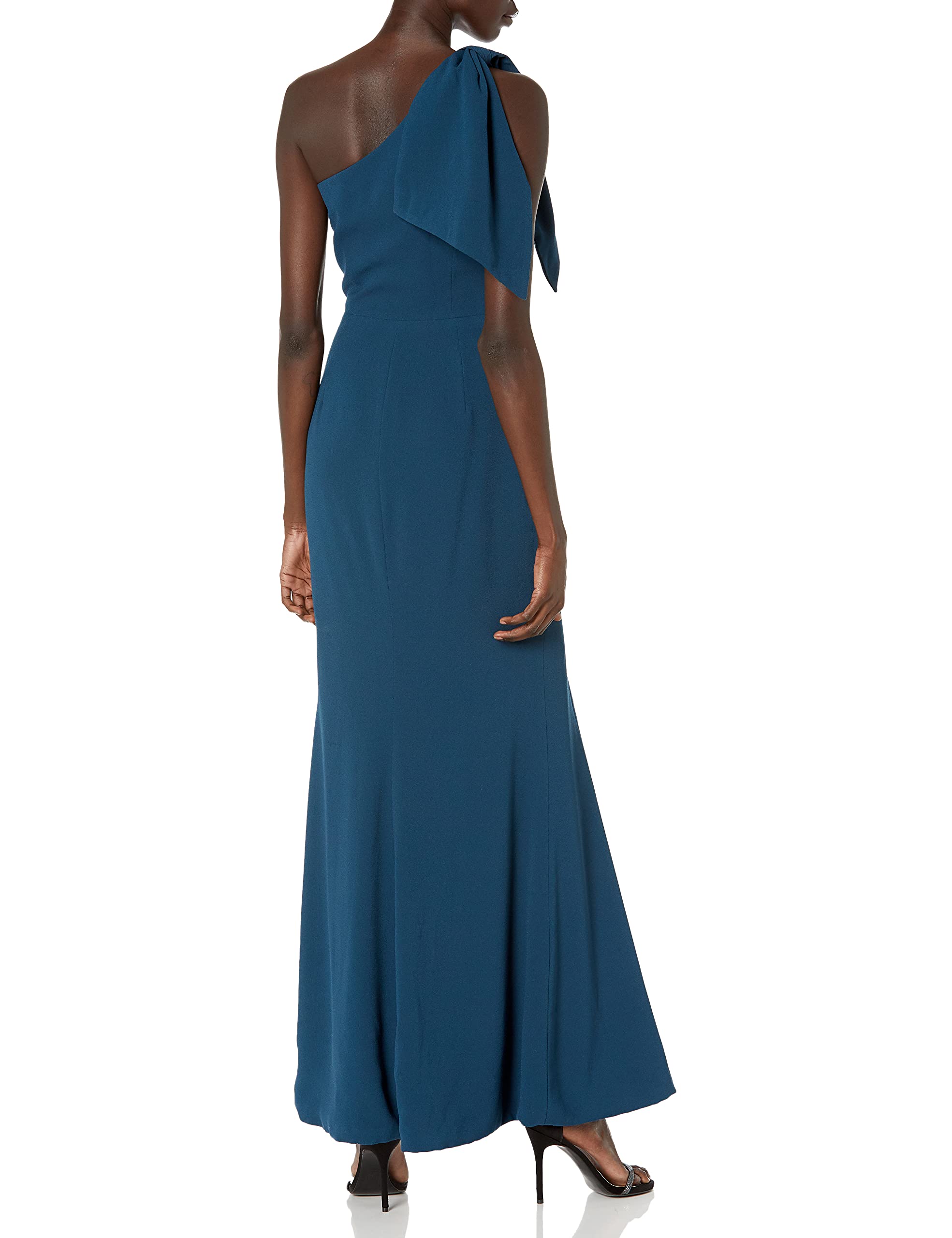 Dress the Population Women's Georgina One Shoulder Bow Detail Trumpet Gown Long Dress - Elegant Formal Evening Gown for Prom, Wedding, Black Tie Events & Special Occasions