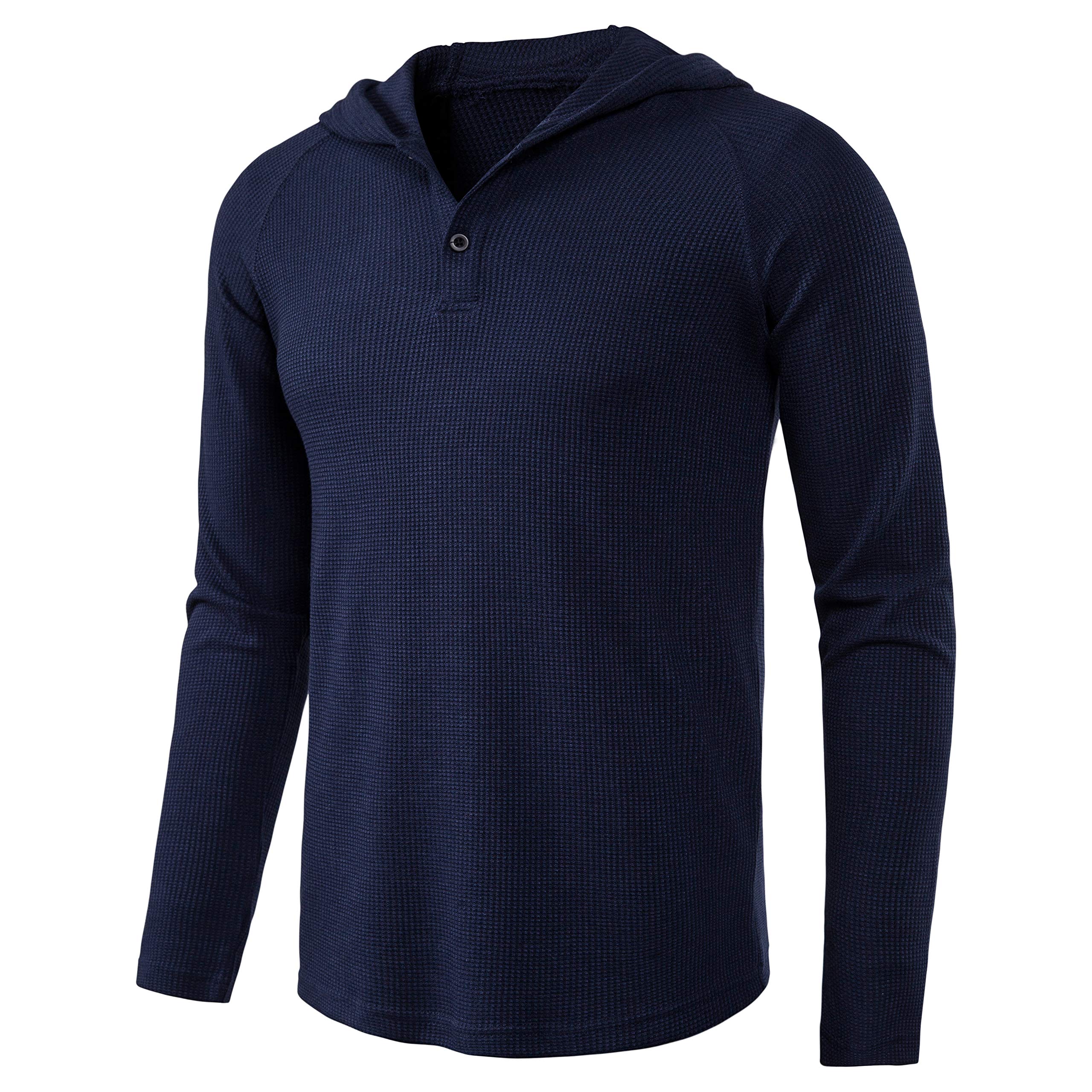 Men's Lightweight Solid Color Pullover Hoodie - Casual Long Sleeve Waffle-Knit Henley Shirt for Everyday Wear, Outdoor Activities & Lounge Comfort