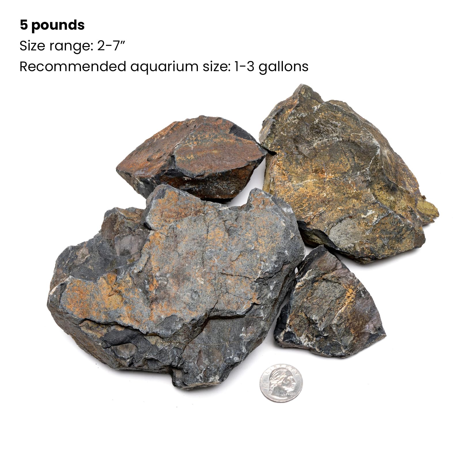 Natural Decorative Rocks for Aquarium, Terrarium, Paludarium & Reptile Enclosures - 5lbs Ancient Stone Set for Aquascaping, Fish Tank & Landscape Design | Perfect for Zen Gardens, Fairy Gardens & Home Decor