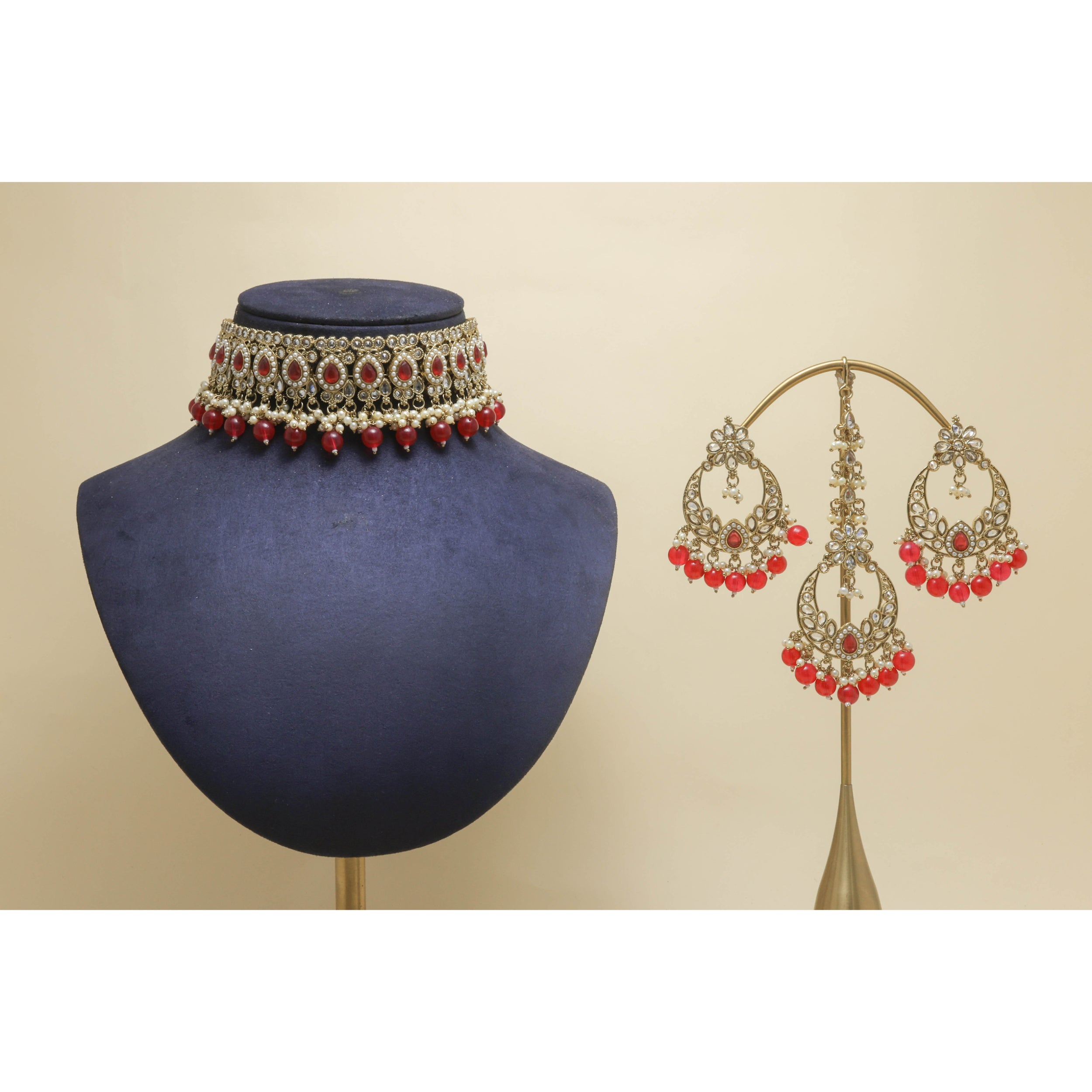 JYOTI POLKI Full Set Jewelry - Traditional Indian Kundan Necklace, Earrings & Bracelet Set for Weddings, Festivals & Special Occasions