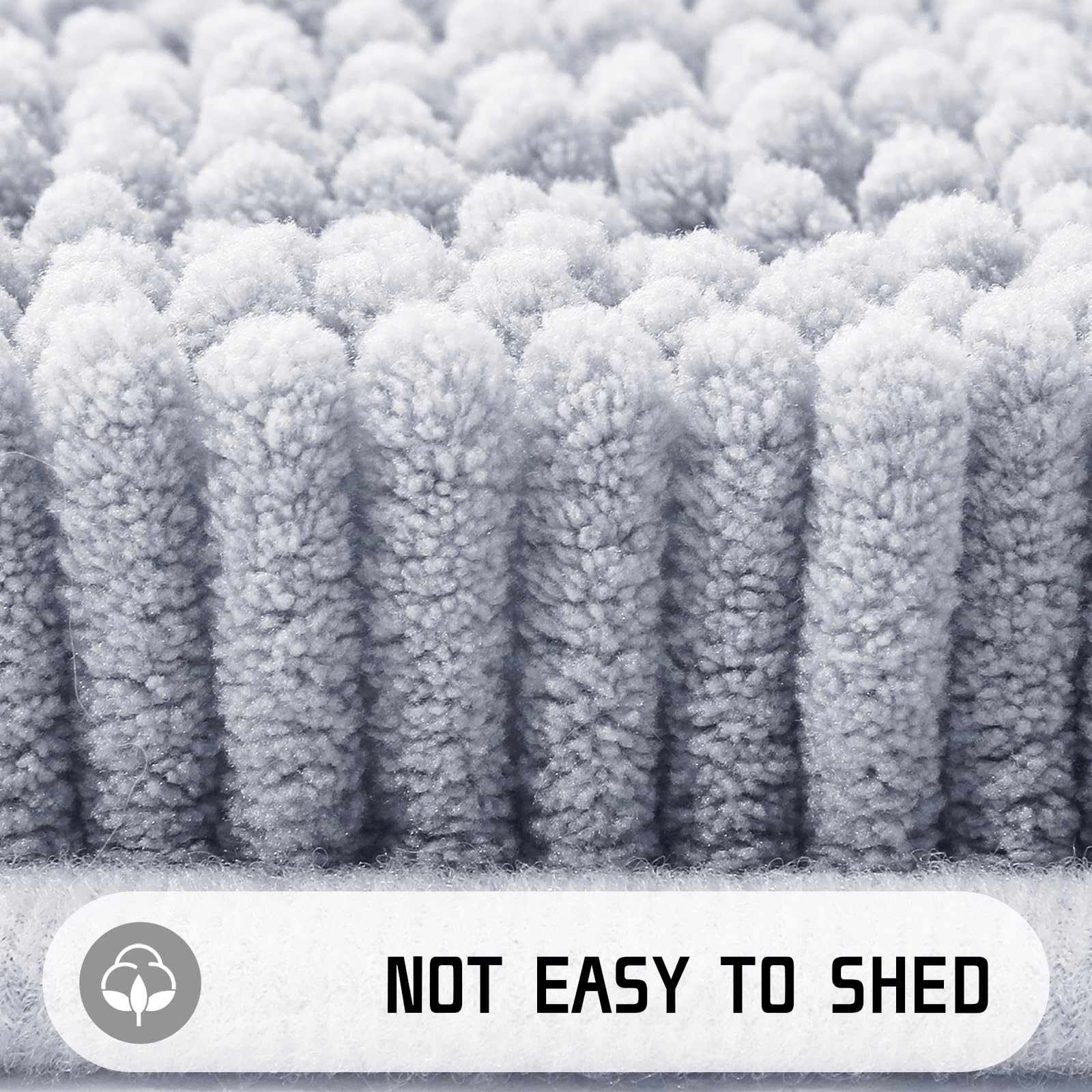 Yimobra Luxury Chenille Shaggy Bathroom Rug Mat - 32''x20'' Extra Soft & Thick Absorbent Non-Slip Bath Mat for Bathroom Floor, Tub & Shower - Machine Washable Silver Bath Rug - Perfect for Spa-Like Bathroom Decor & Cozy Home Comfort
