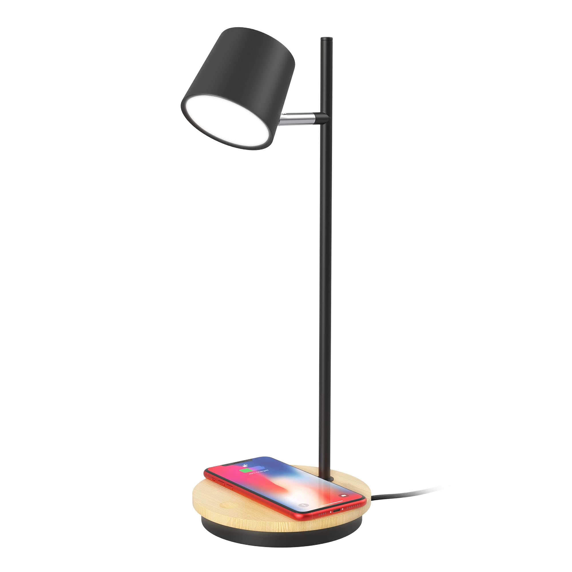 Wireless Charging Desk Lamp - Dimmable Wood LED Table Light with Touch & APP Control, USB Charging Port for Bedroom, Office, Study | Eye-Caring Nightstand Lamp (Black) - Perfect for Reading, Working & Phone Charging