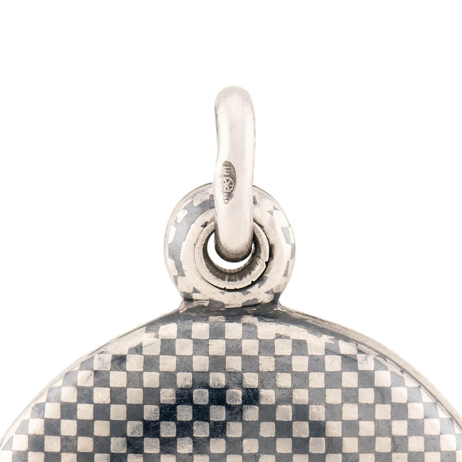 Victorian Sterling Silver Niello Checkerboard Locket Pendant Necklace - Antique Jewelry Gift for Women, Perfect for Weddings, Anniversaries & Special Occasions