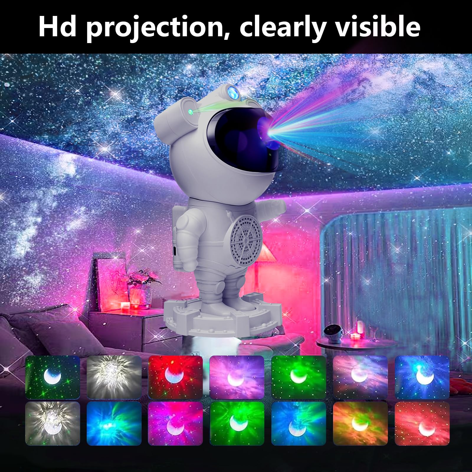 Astronaut Galaxy Projector with Bluetooth Speaker & White Noise - Starry Night Projector with Moon Lamp, Timer & Remote Control - Perfect for Bedroom Decor, Kids & Adults Gift (Christmas, Birthday) - Create Relaxing Atmosphere for Sleep, Meditation & Romantic Nights
