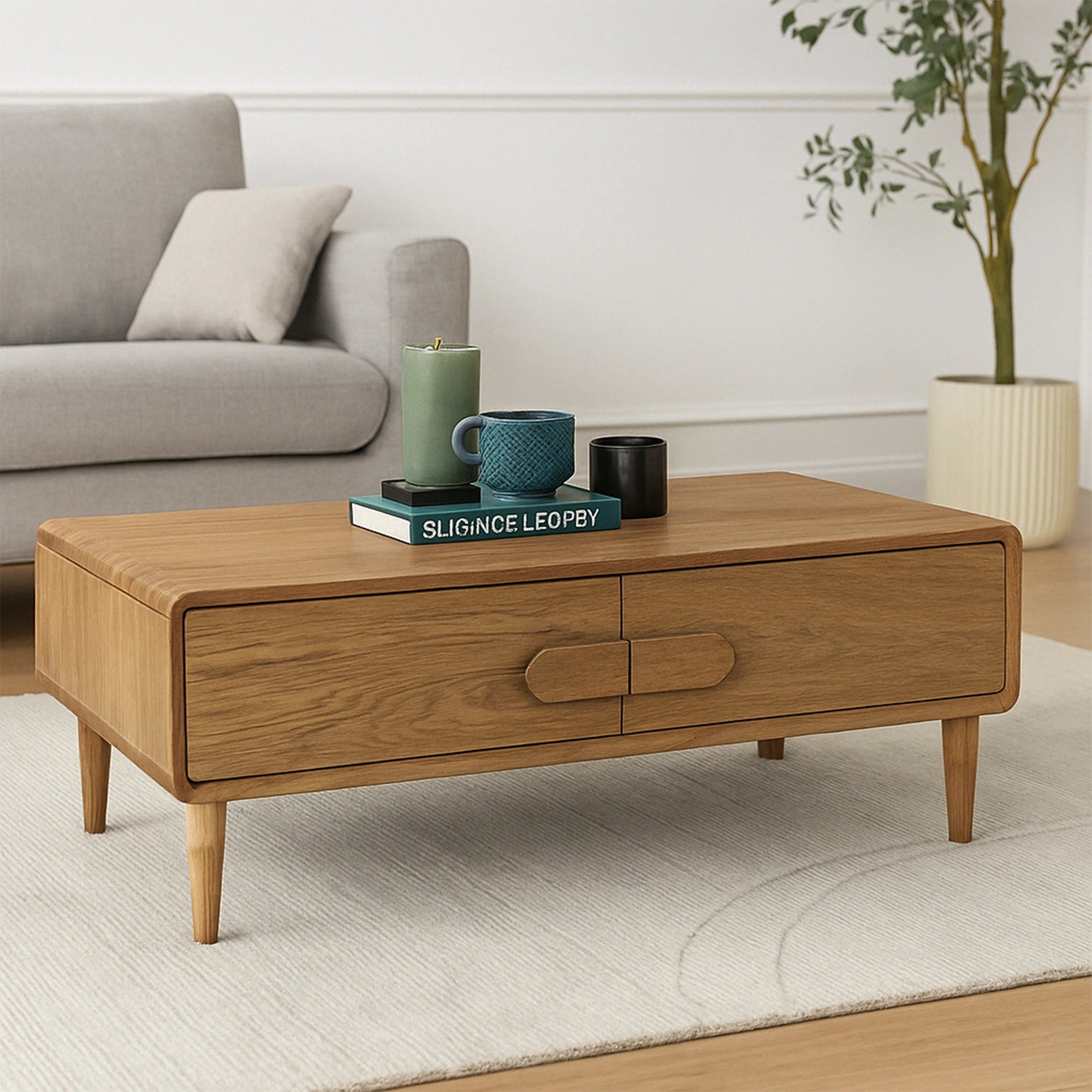 Modern Sora Coffee Table - Mid Century Style Wooden Living Room Table with Storage Shelf - Perfect for Small Spaces, Apartments & Home Decor