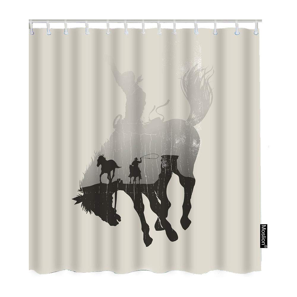 72x72 Inch Waterproof Polyester Horse Shower Curtain - Wild African Horse & Cowboy Design, Grey Beige Bathroom Decor with Hooks | Perfect for Western Theme Bathrooms, Ranch Homes & Equestrian Lovers