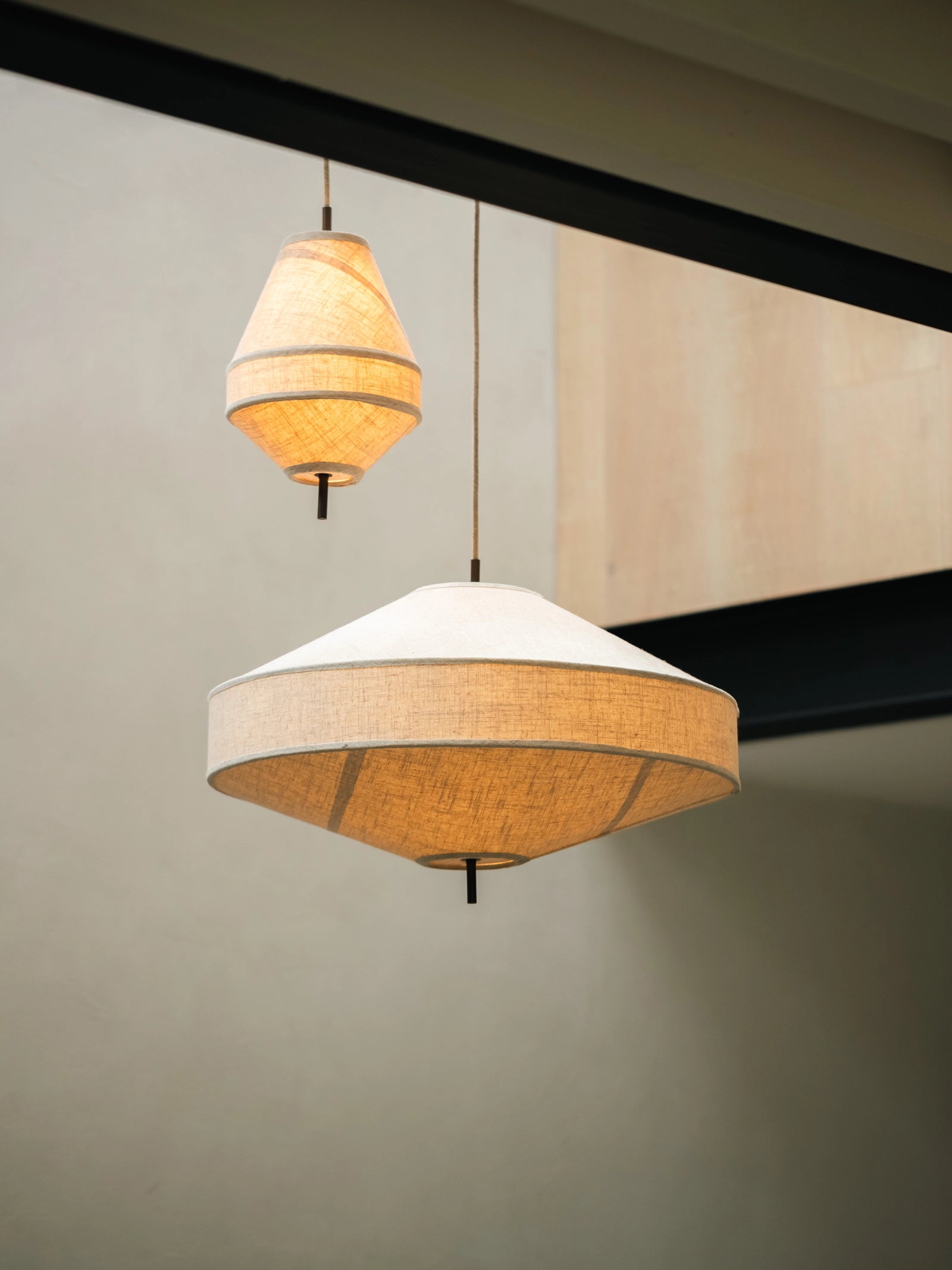 Solara Large Aged Brass & Natural Linen Pendant Light - Vintage Industrial Ceiling Fixture for Dining Room, Kitchen Island or Bedroom Lighting